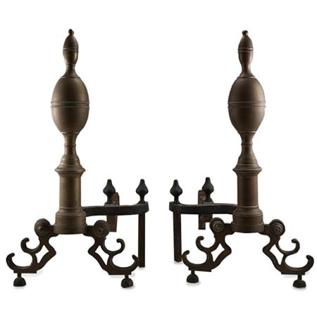 Lot image - Pair of Federal Style Brass Andirons