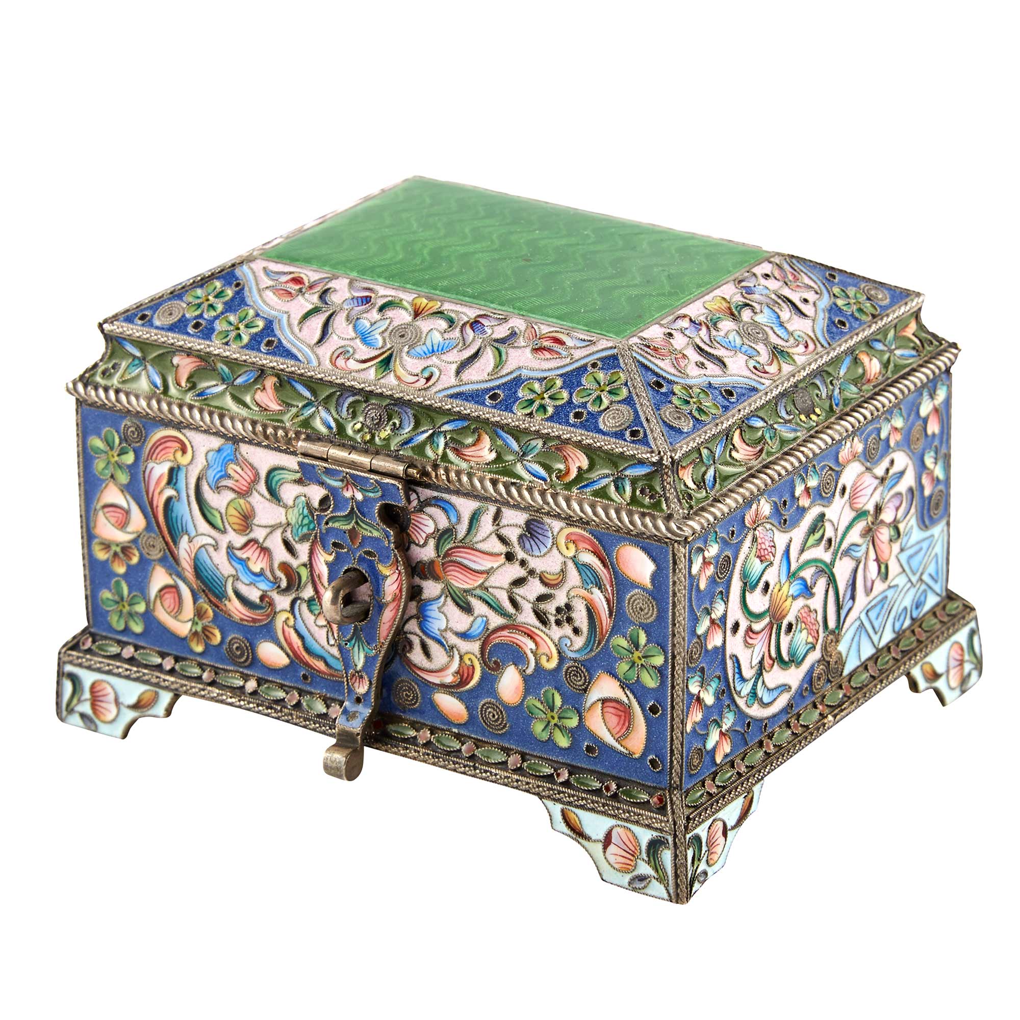 Lot image - Russian Silver, Cloisonné and Guilloché Enamel Casket