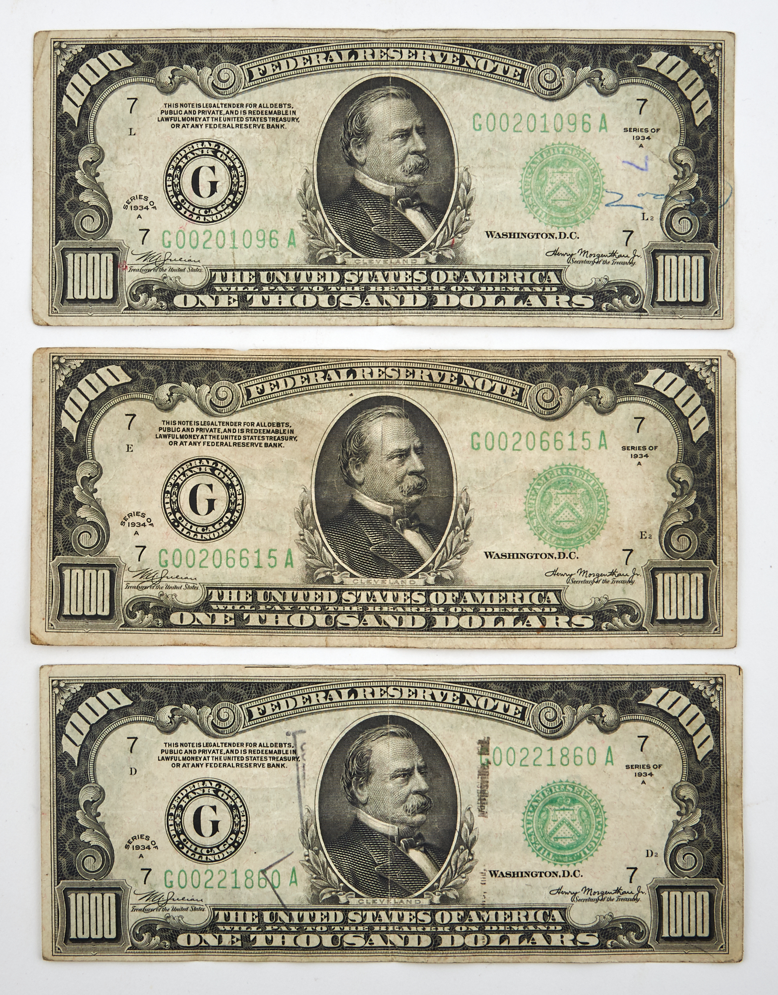 Lot image - United States 1934A One Thousand Dollar Small Size Bank Notes
