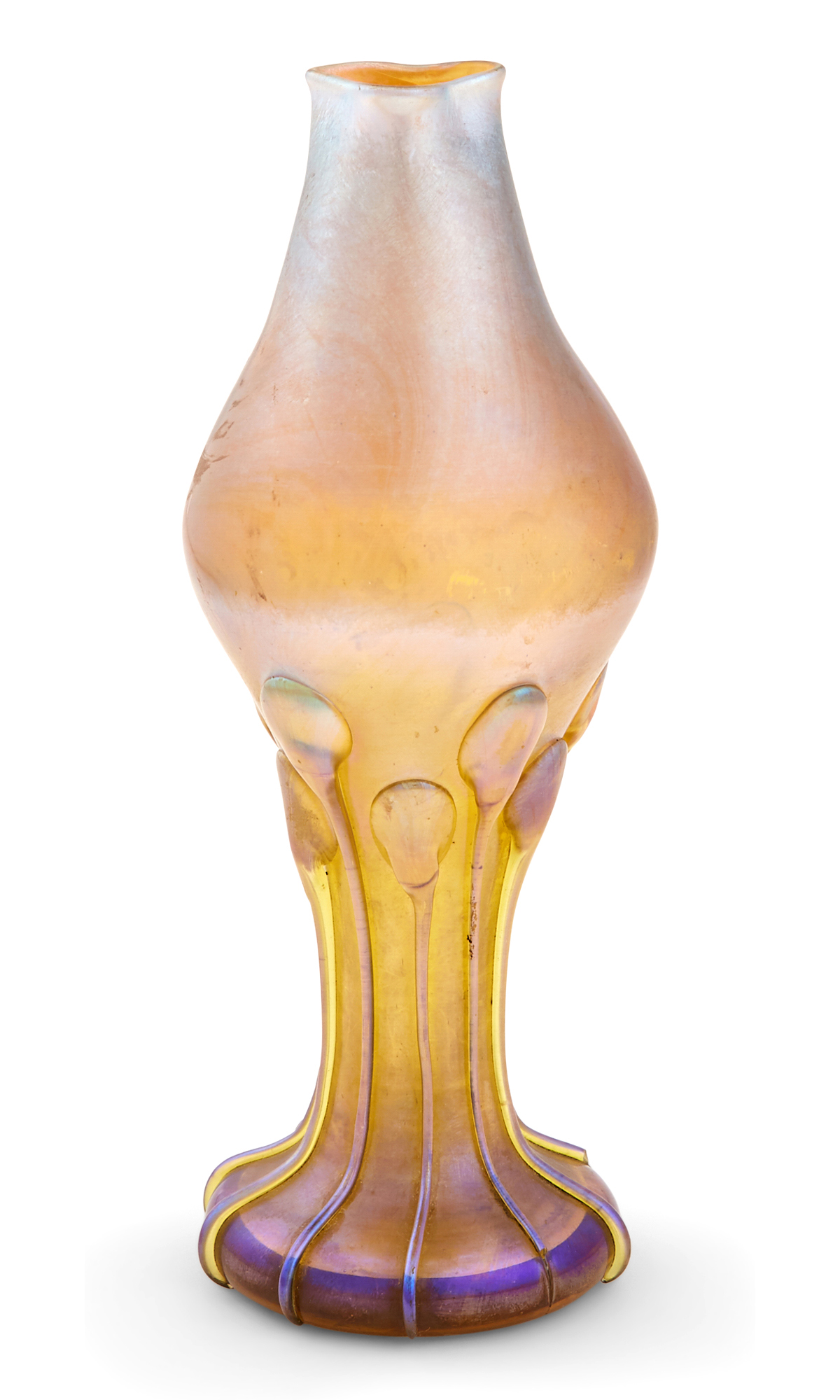 Lot image - Tiffany Special Order Gold Favrile Glass Cabinet Vase with Applied Decoration