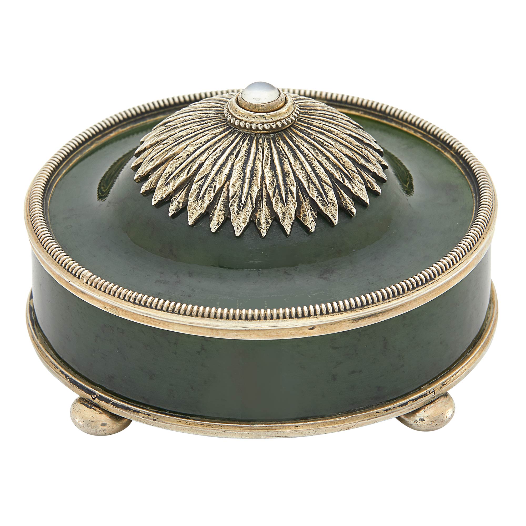 Lot image - Fabergé Silver-Mounted Nephrite Bell Push