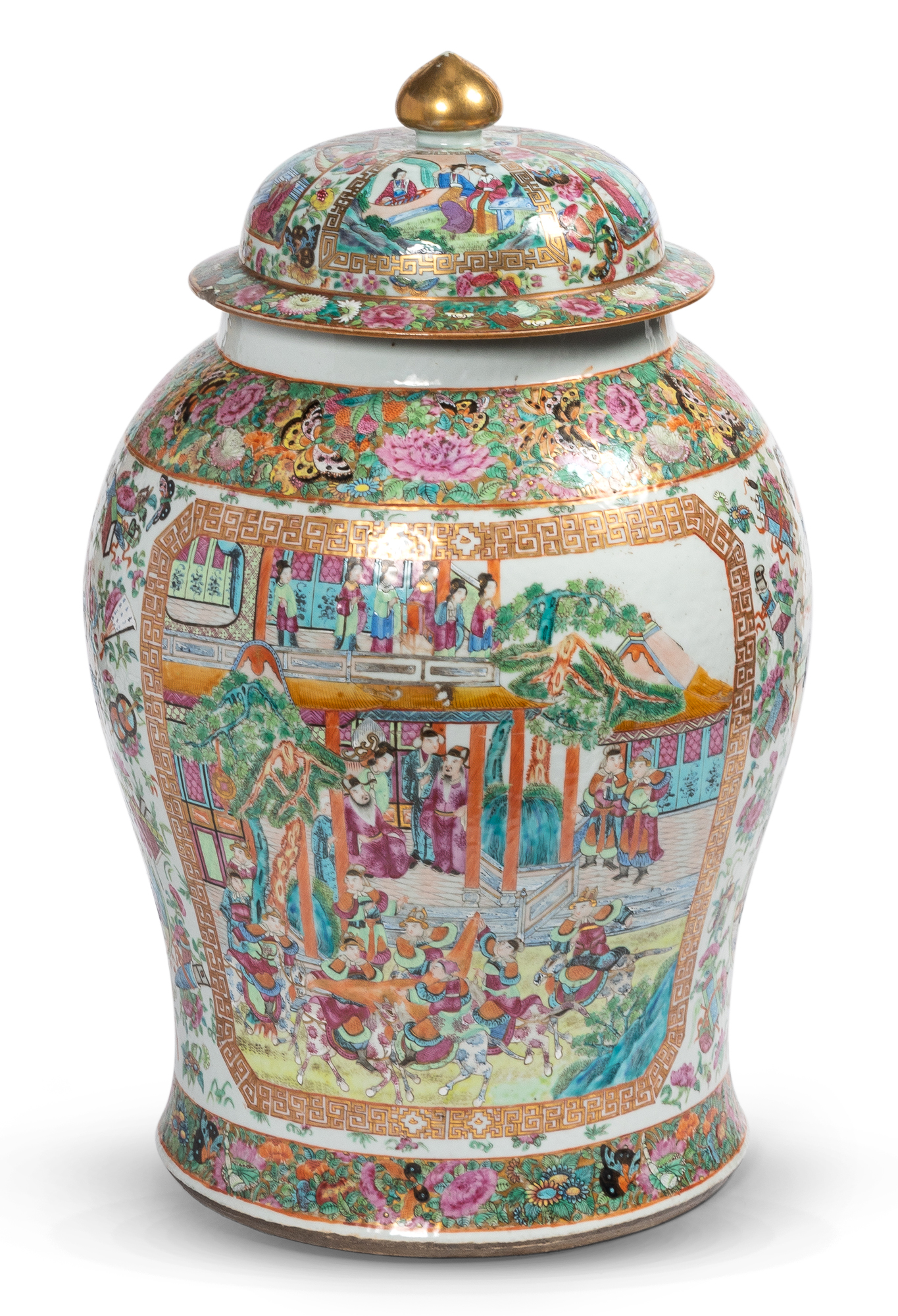 Lot image - A Very Large and Fine Chinese Rose Mandarin Baluster Jar and Cover
