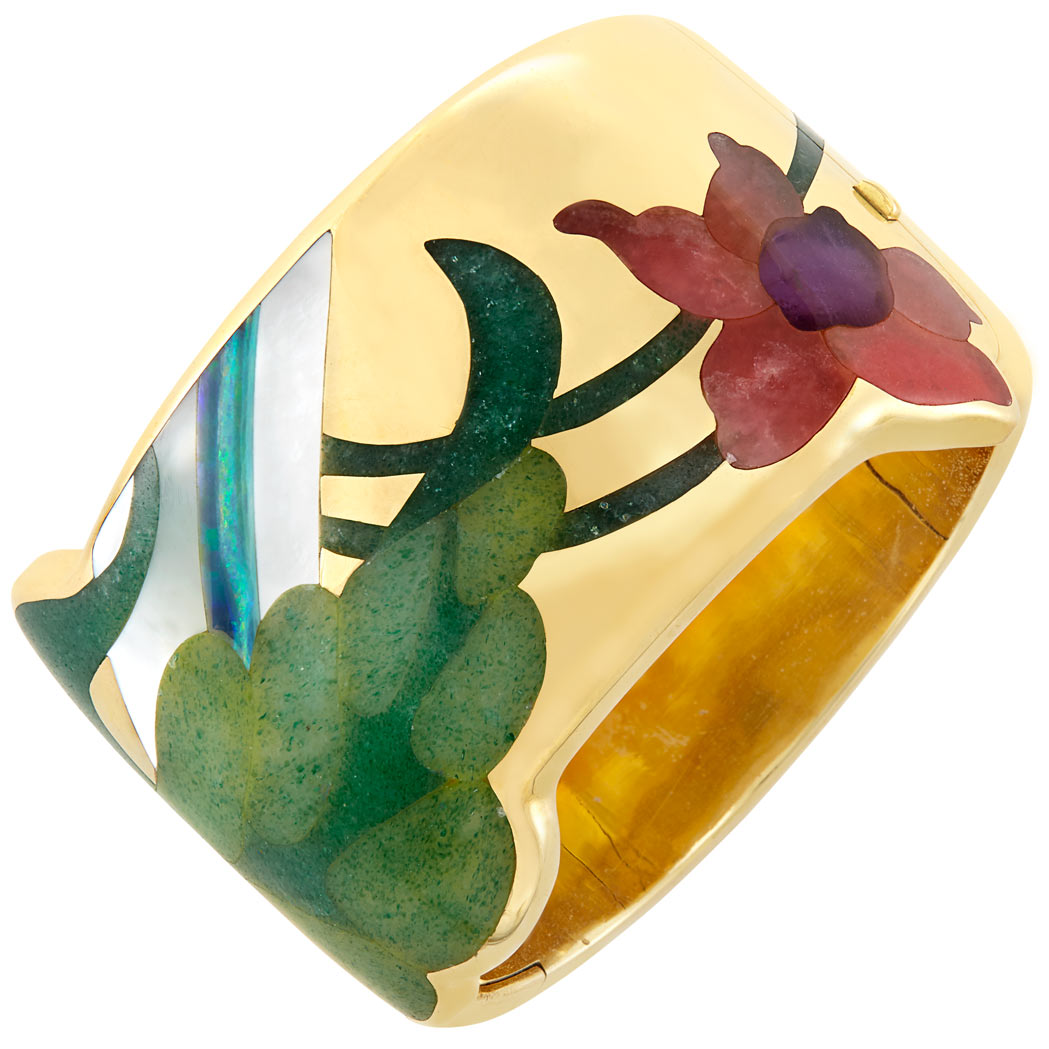 Lot image - Gold and Hardstone Cuff Bangle Bracelet, Tiffany & Co.