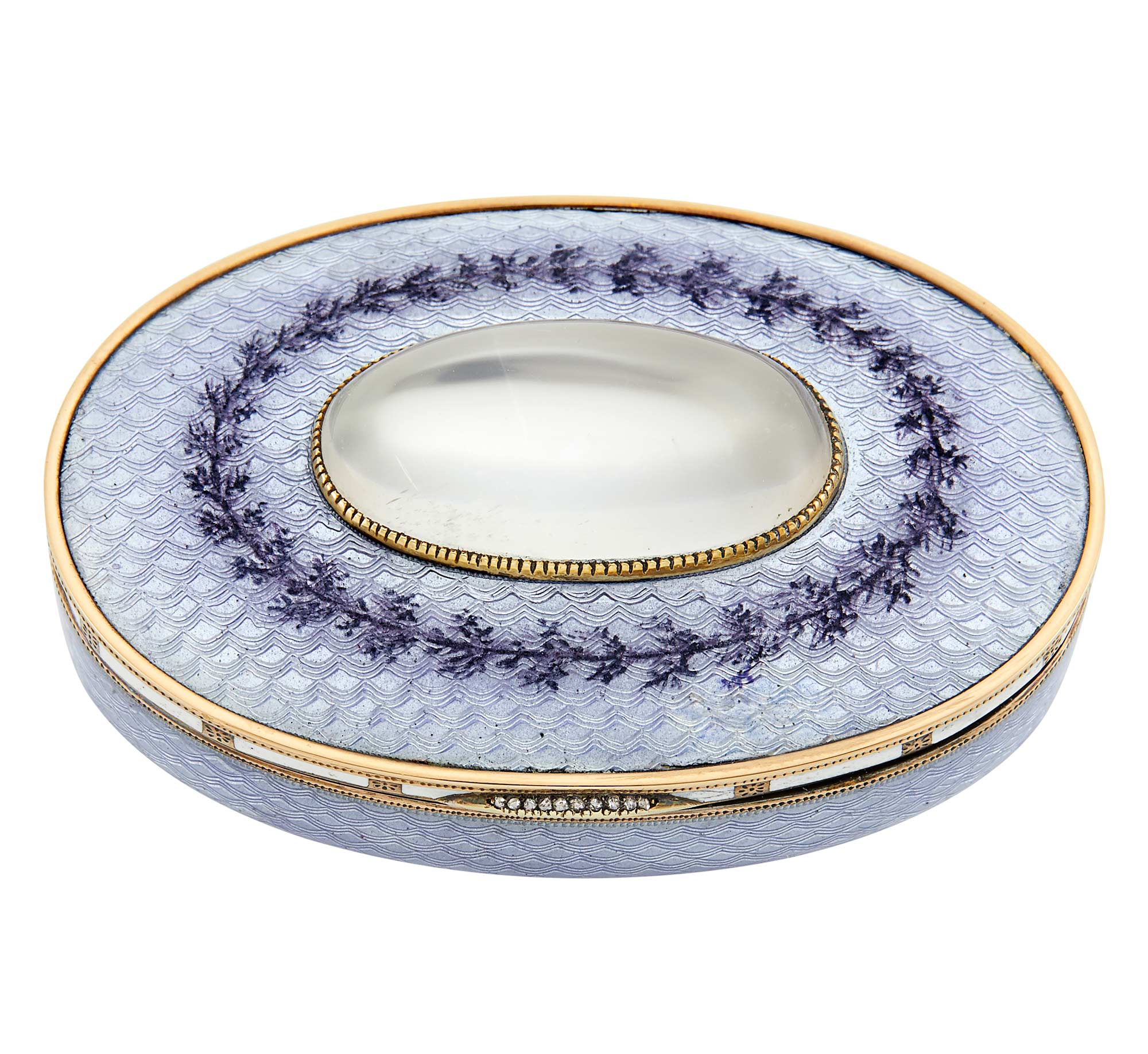 Lot image - Fabergé Silver-Gilt Guilloché and Champlevé Enamel Pill Box