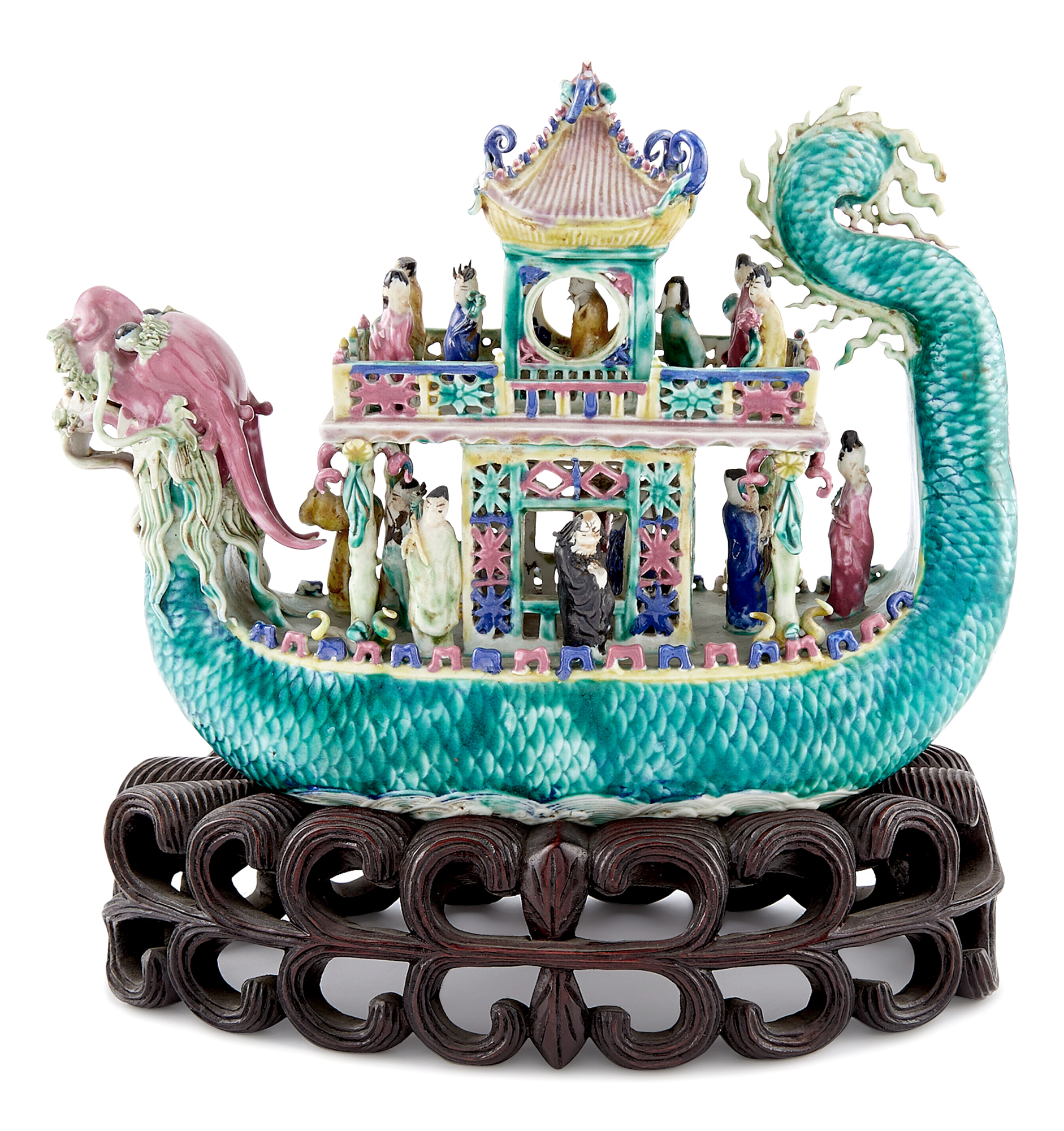 Lot image - A Chinese Glazed Porcelain Model of a Dragon Ship
