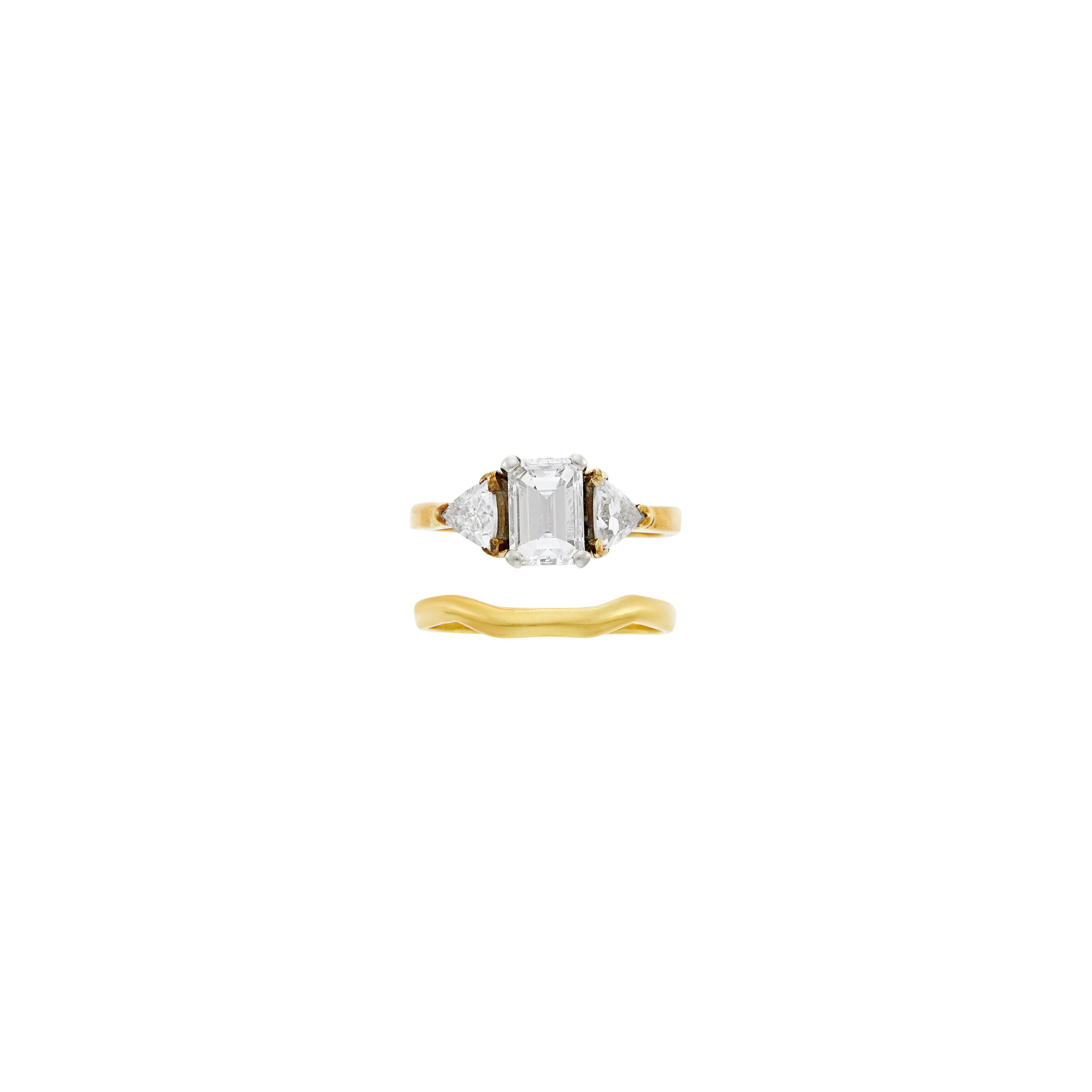 Lot image - Gold and Diamond Ring and Band Ring
