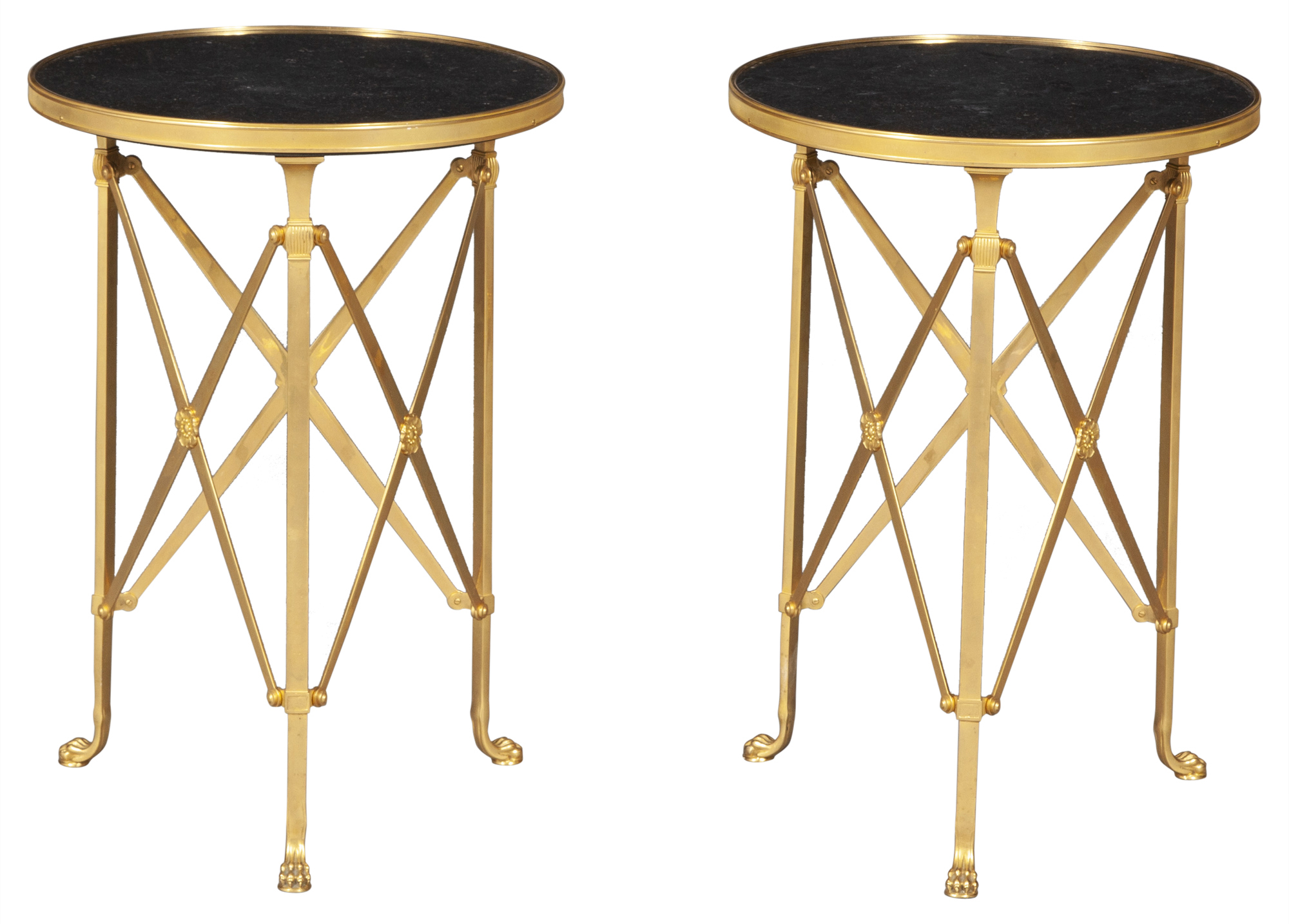 Lot image - Pair of Neoclassical Style Marble Top Gilt Bronze Guéridons