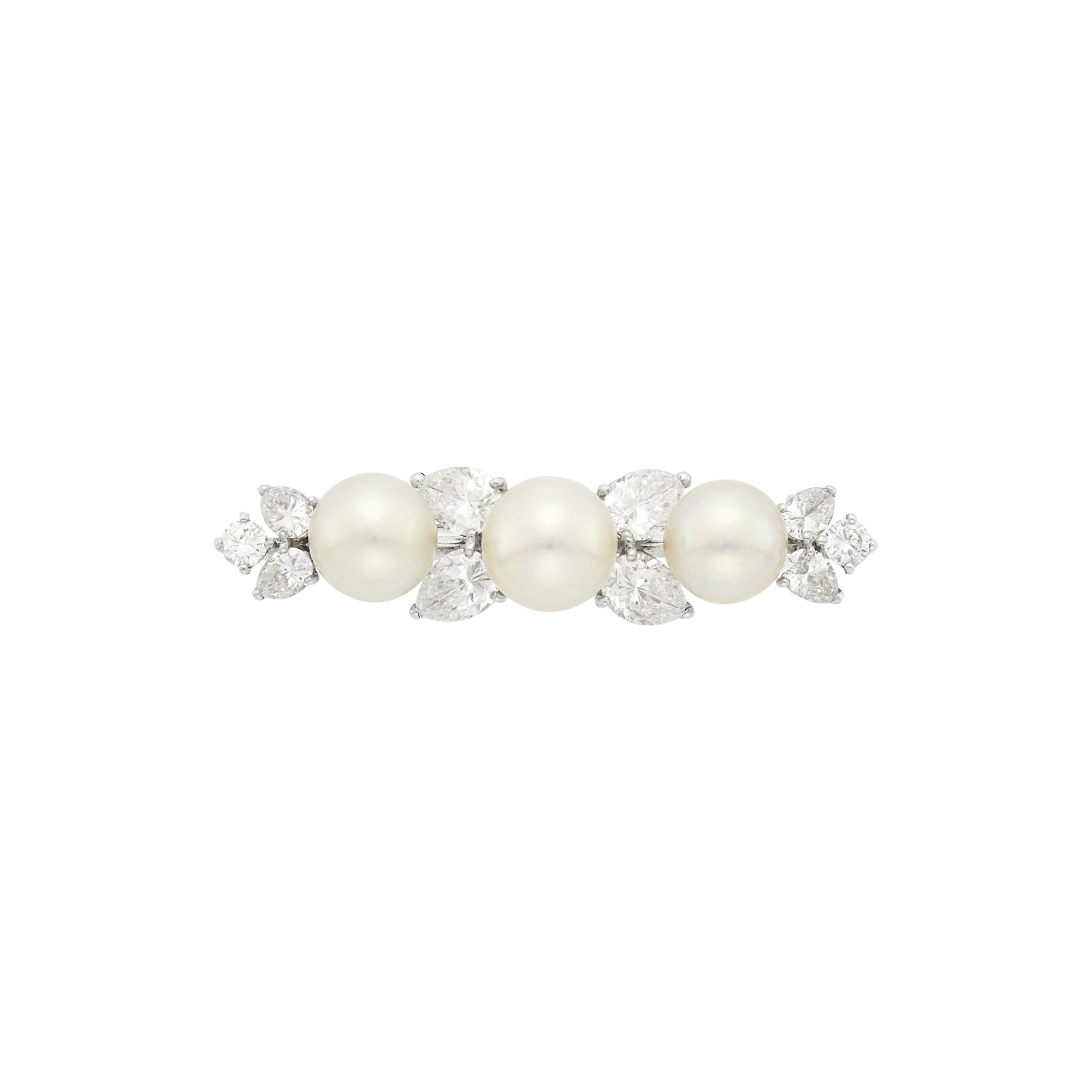 Lot image - Platinum, Cultured Pearl and Diamond Bar Pin
