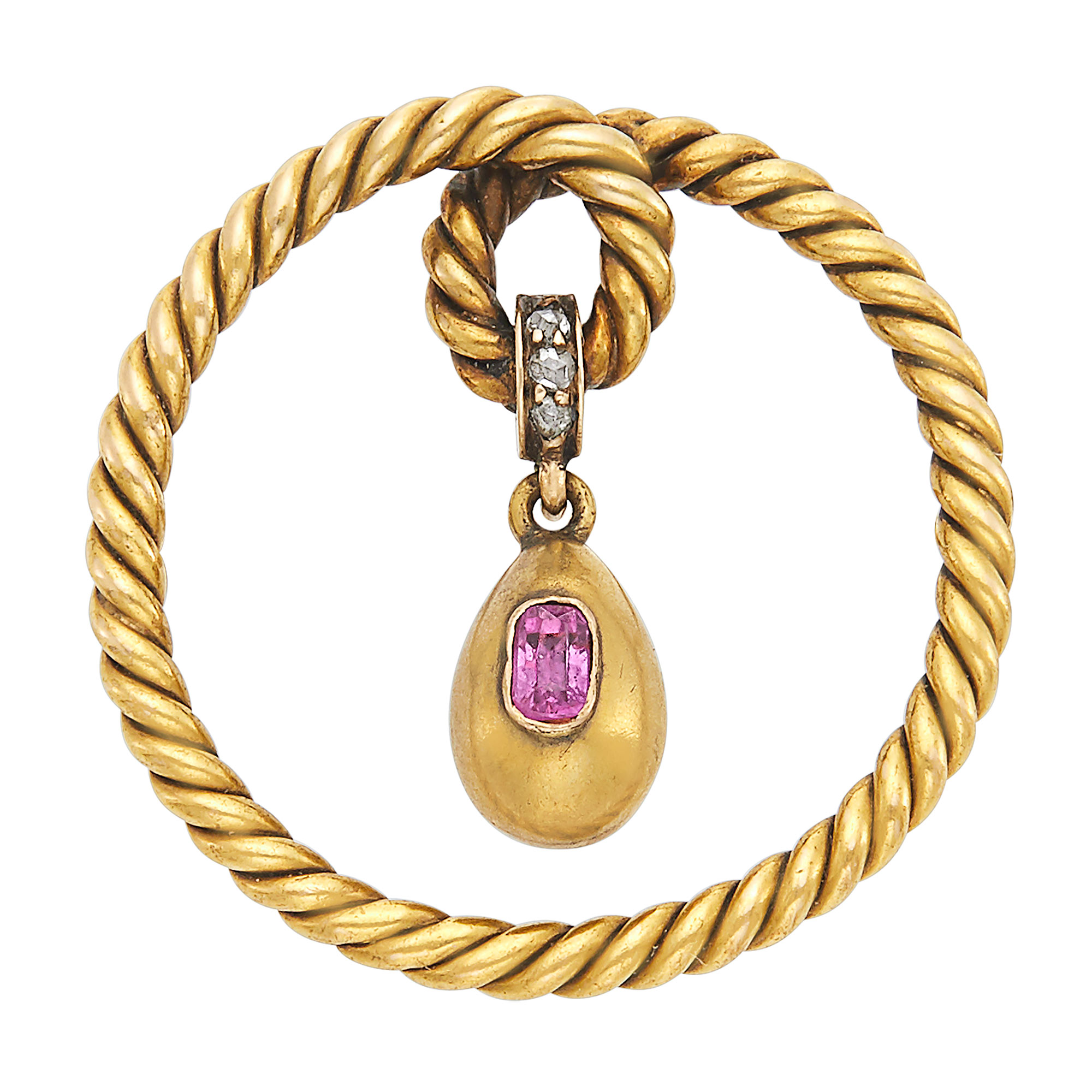 Lot image - Russian Jeweled Gold Brooch