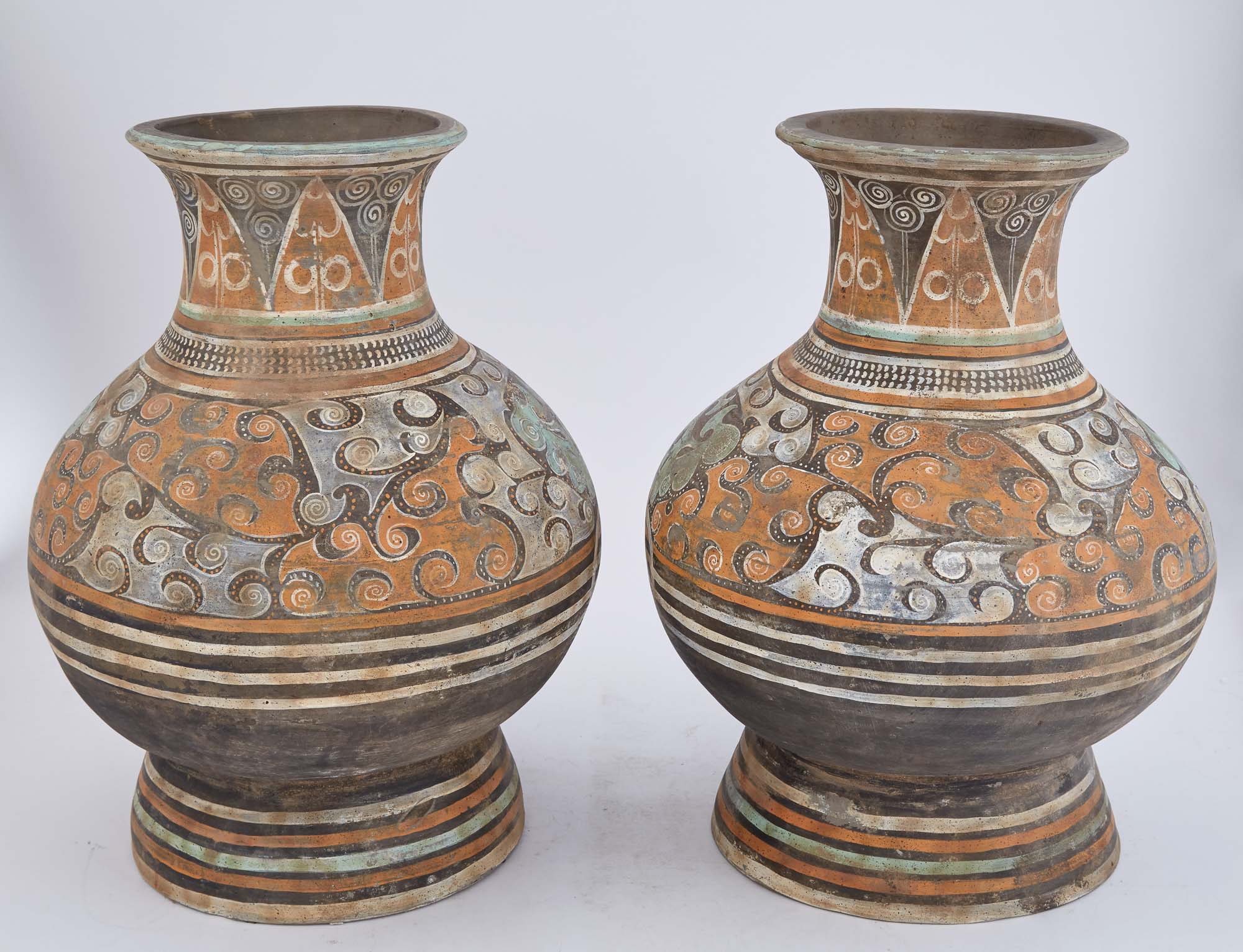 Lot image - Two Similar Chinese Han Dynasty Style Painted Pottery Vases