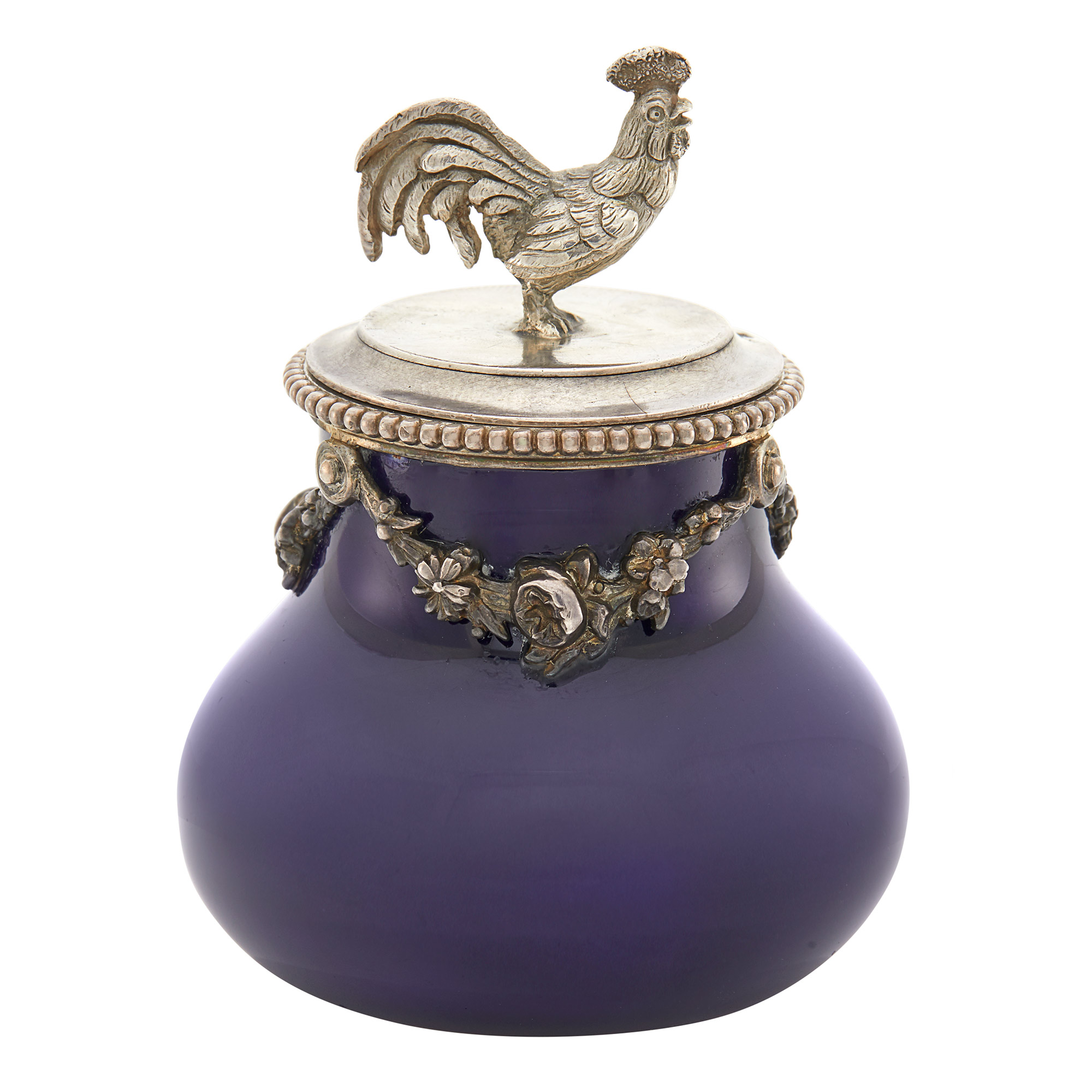 Lot image - Fabergé Silver-Mounted Ceramic Gum Pot