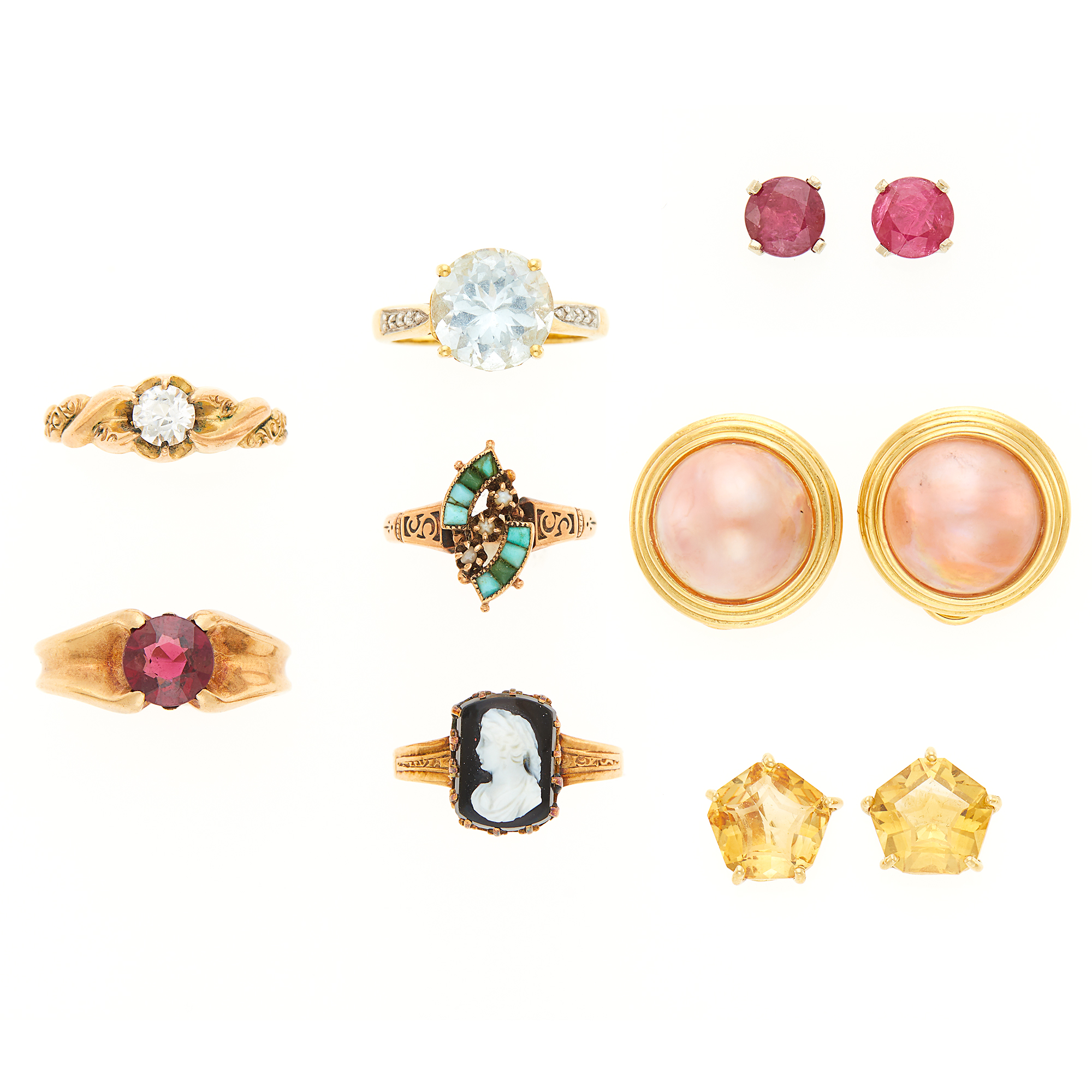 Lot image - Group of Gold, Low Karat Gold, Simulated and Colored Stone Stone Jewelry