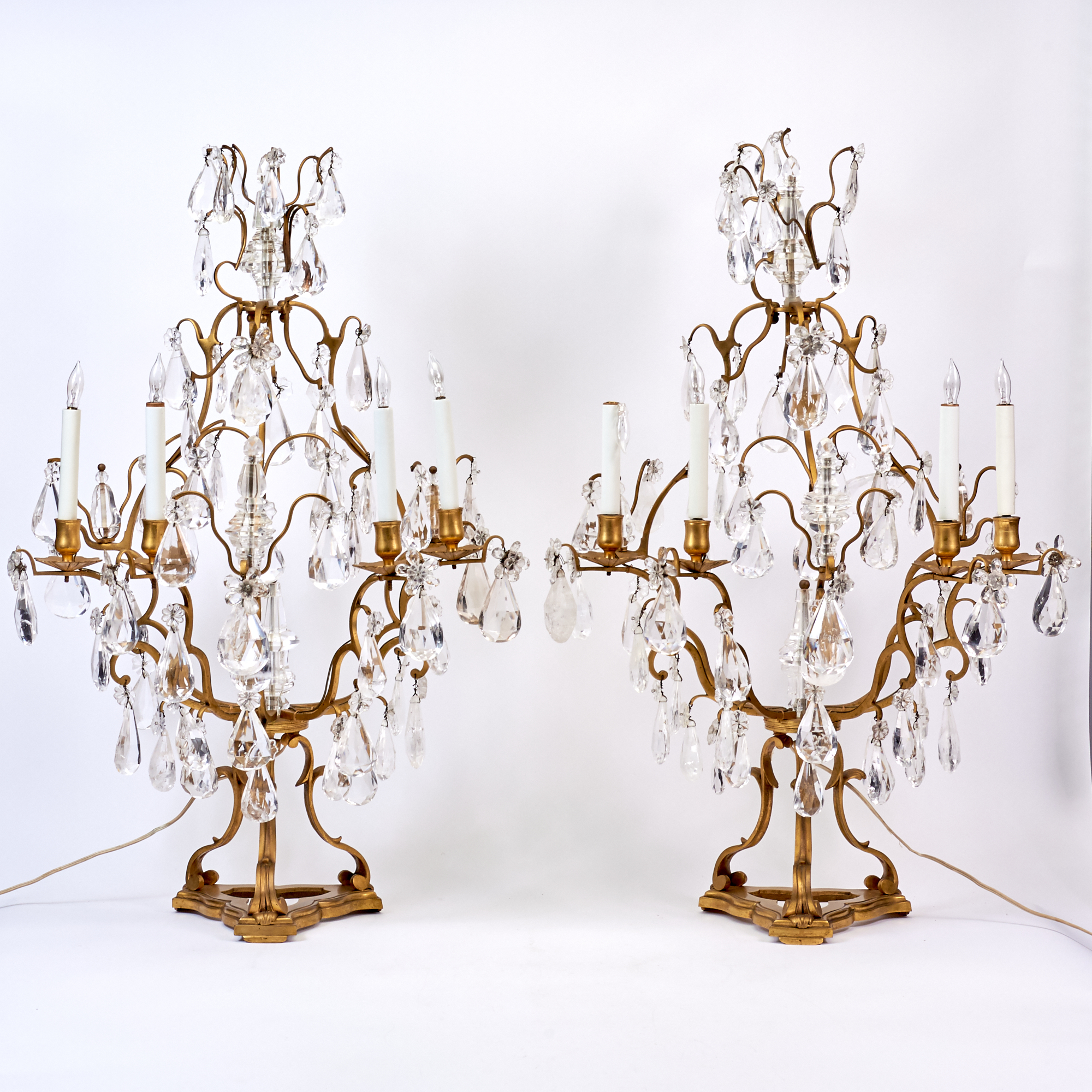 Lot image - Pair of Louis X Style Gilt Metal and Glass Girandoles