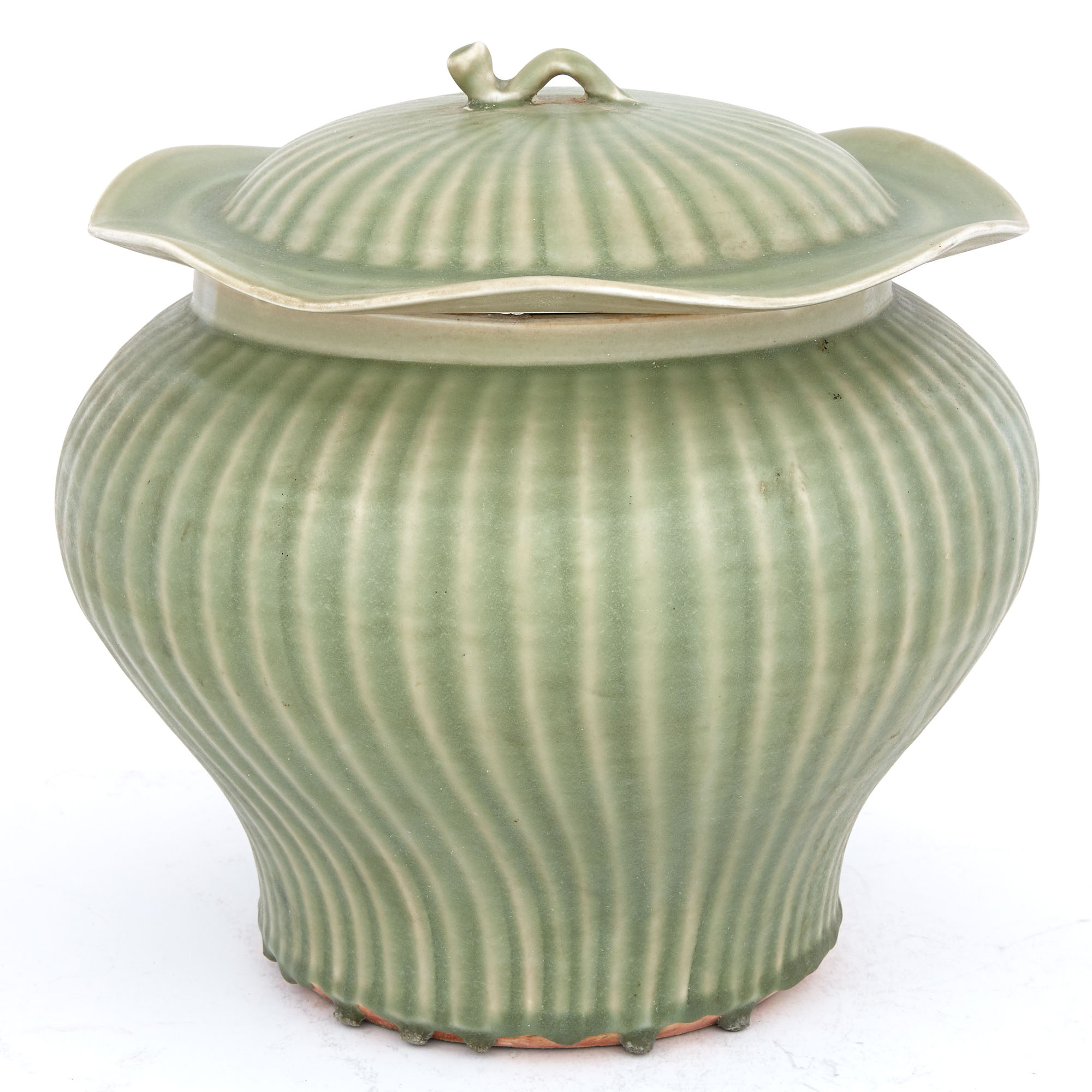 Lot image - Ming Style Celadon Covered Vase