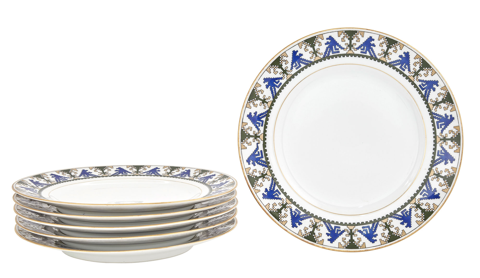 Lot image - Set of Six Russian Porcelain Dinner Plates