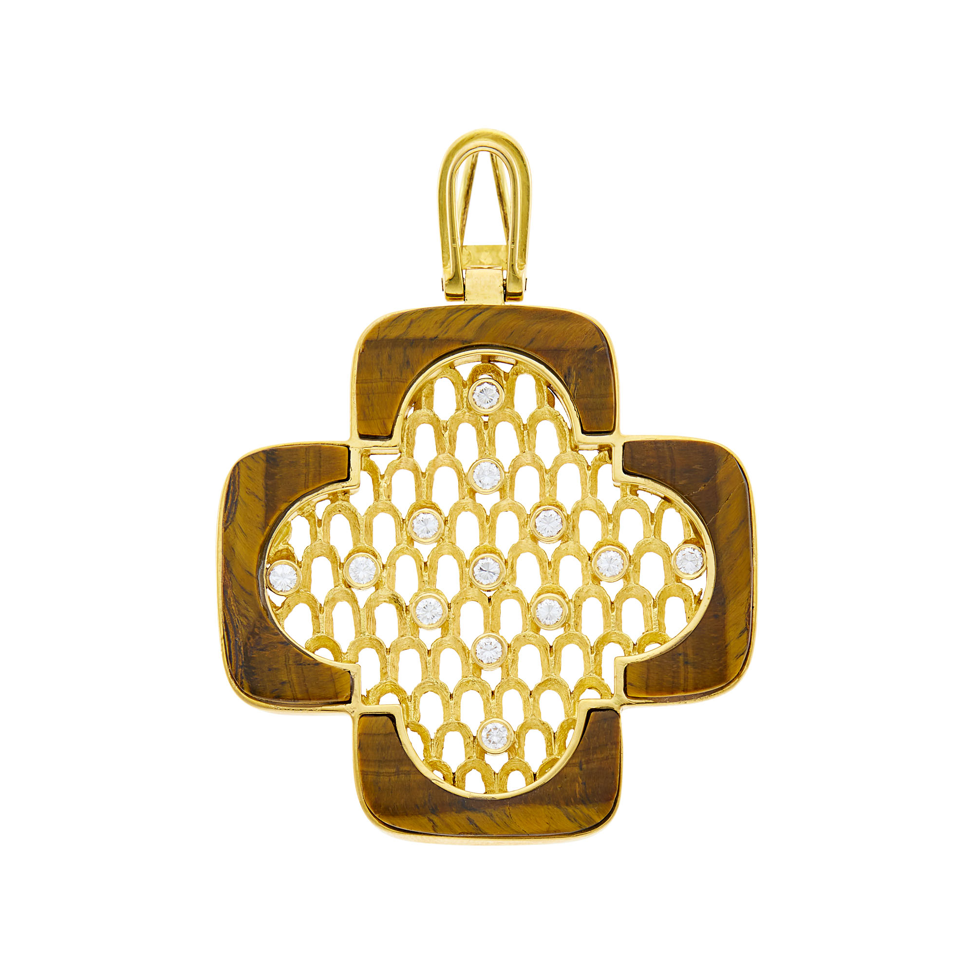 Lot image - Ilias Lalaounis Gold, Tigers Eye and Diamond Pendant