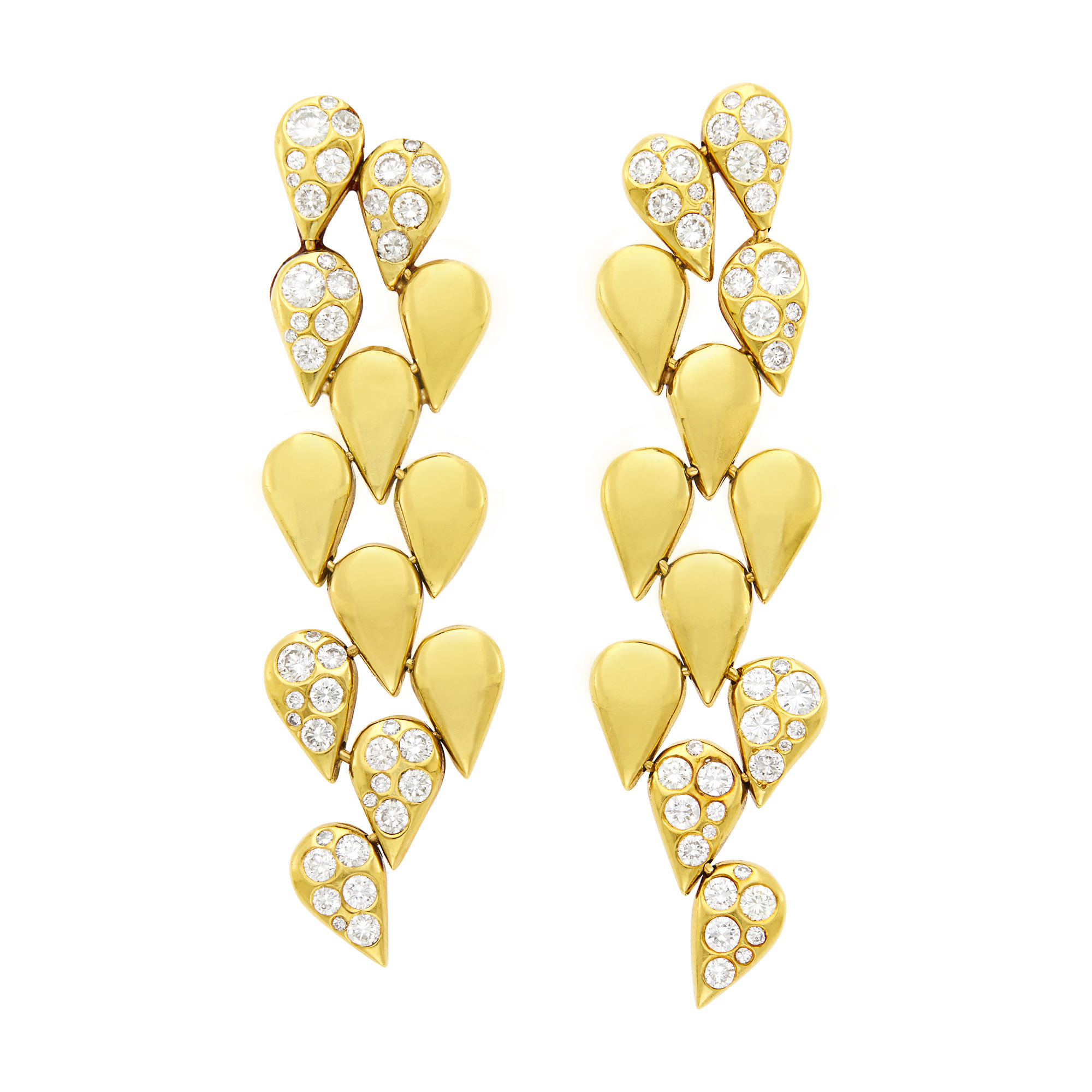 Lot image - Pair of Gold and Diamond Pendant-Earclips