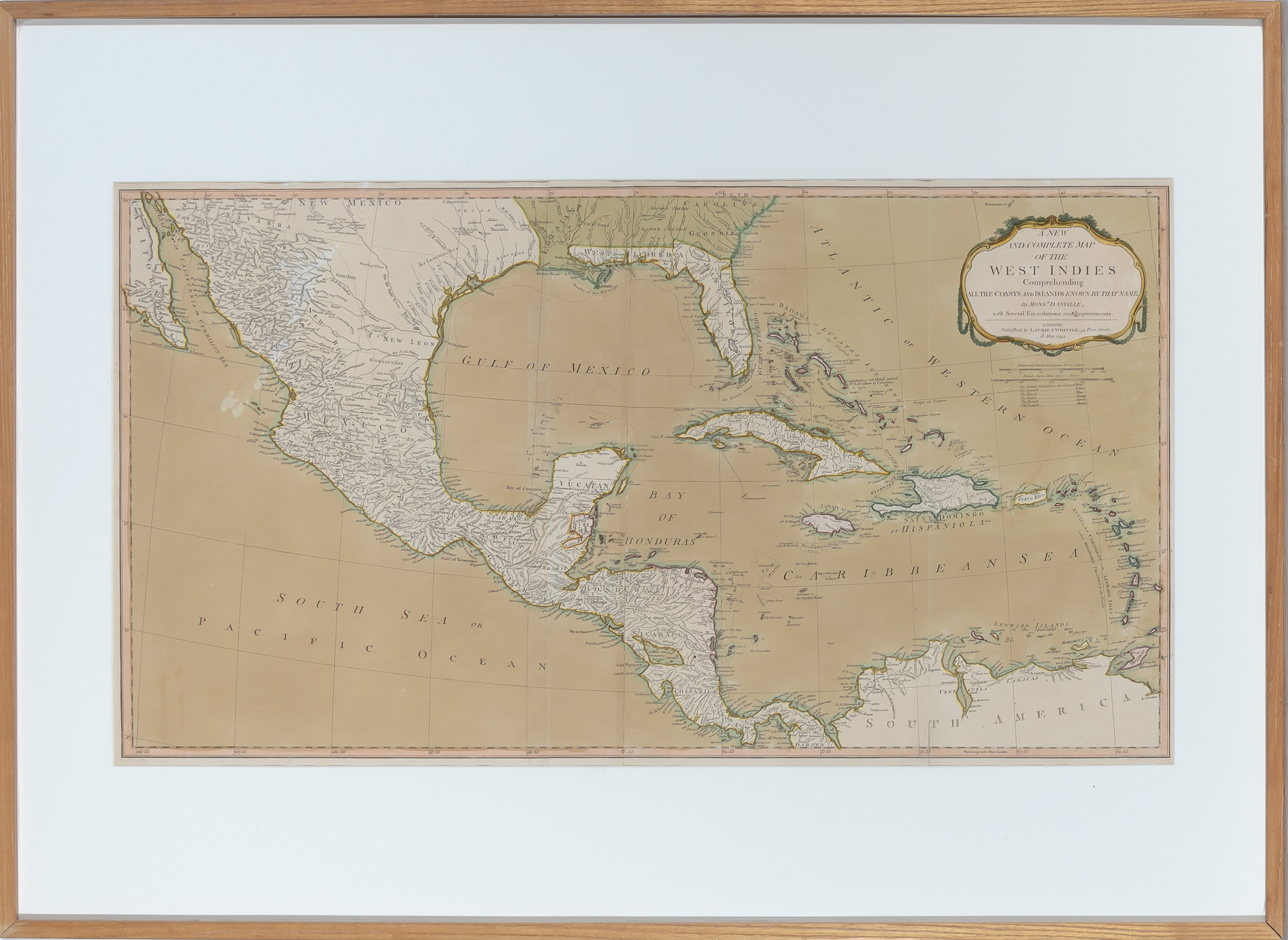 Lot image - [MAP-WEST INDIES]  DANVILLE. A New and Complete Map of the West Indies Comprehending All the Coasts and Islands Known by That Name.