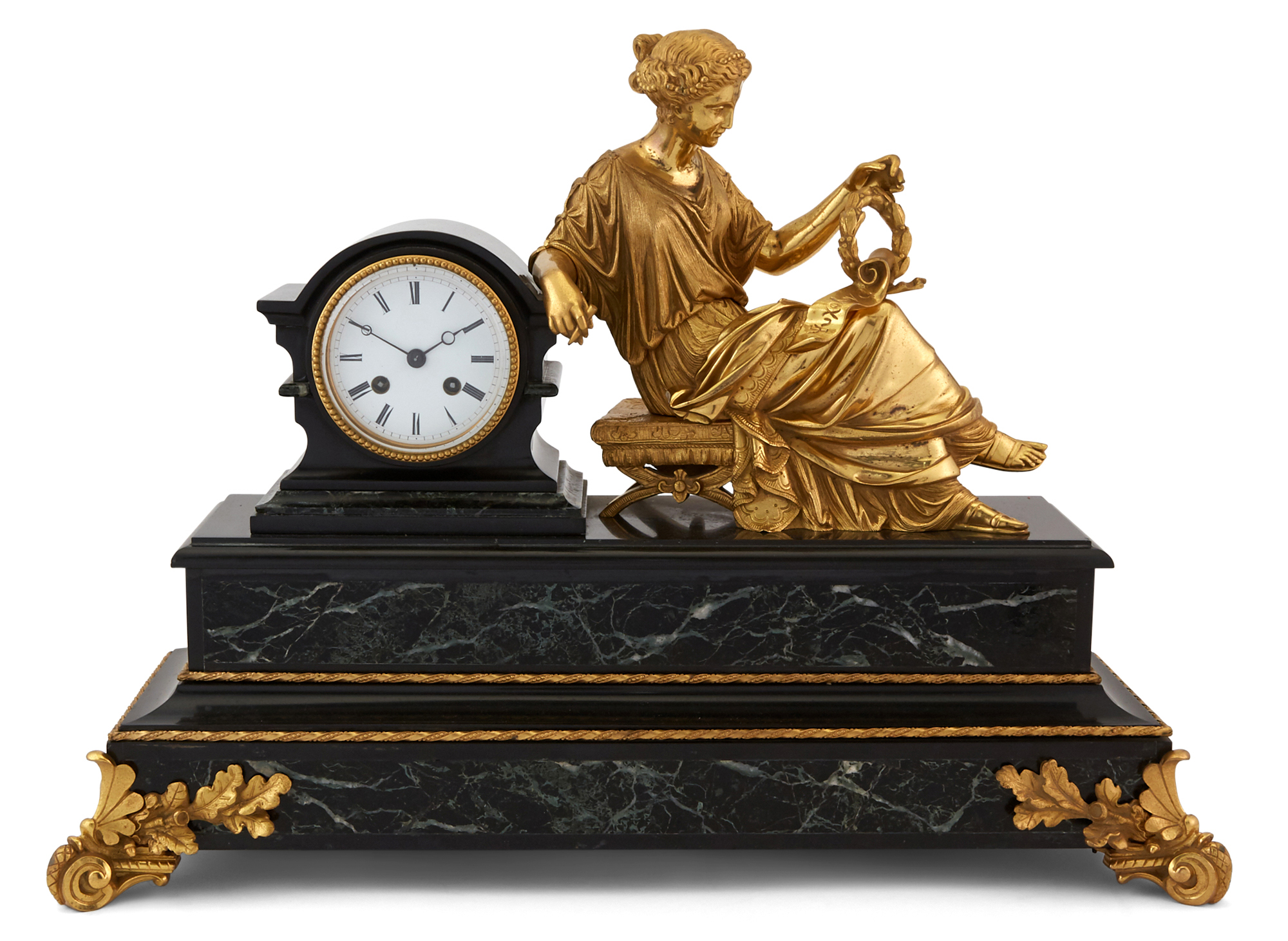 Lot image - ? Style Gilt-Bronze and Marble Mantle Clock