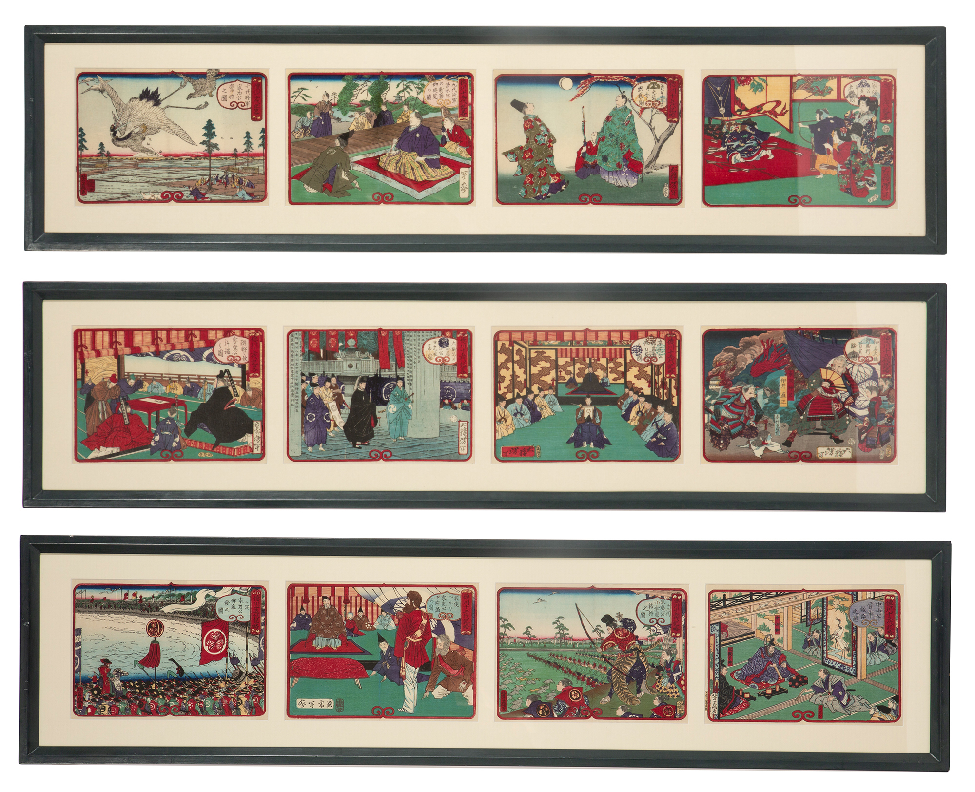 Lot image - Twelve Framed Japanese Woodblock Prints