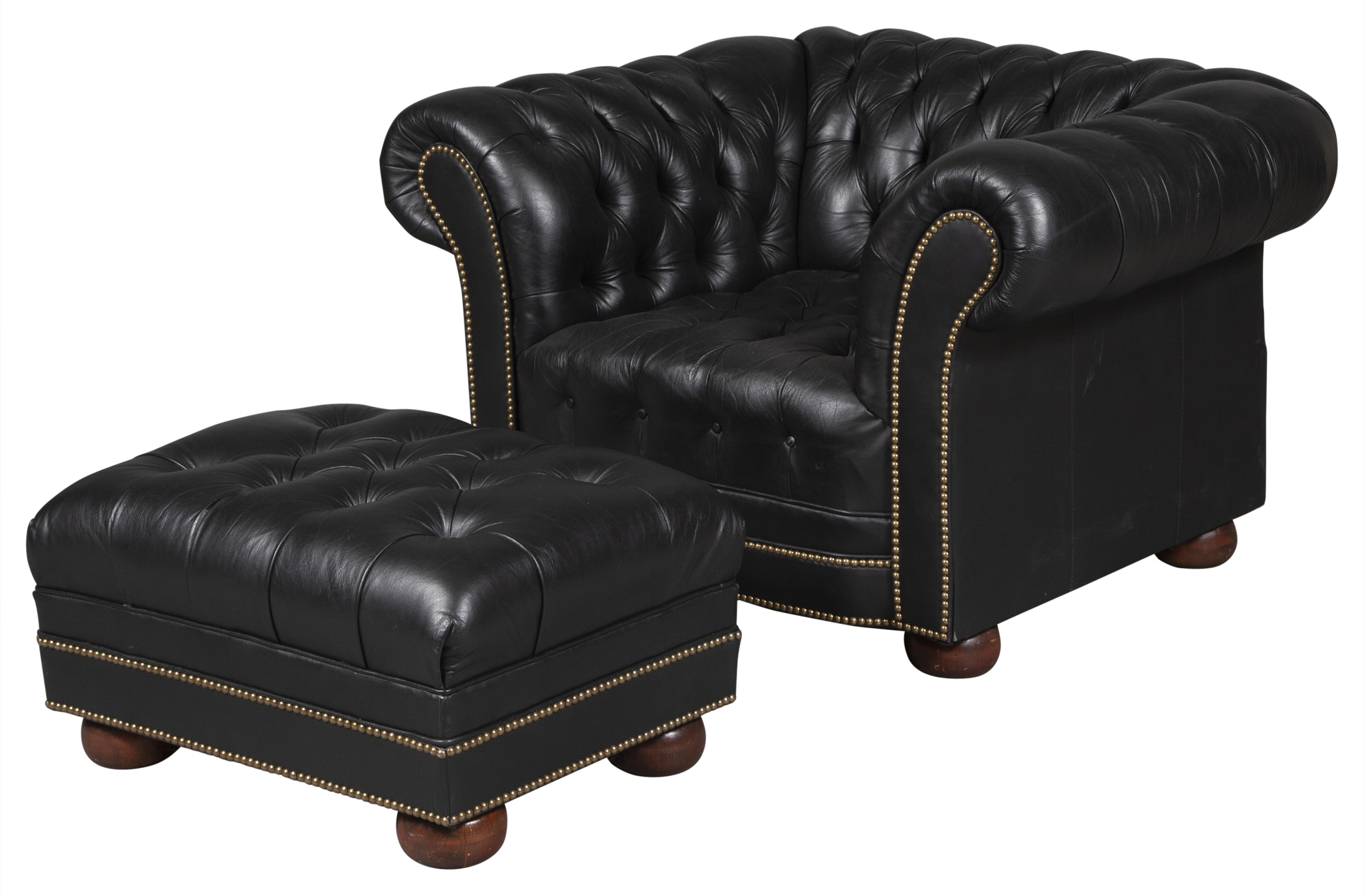 Lot image - Chesterfield Armchair and Ottoman