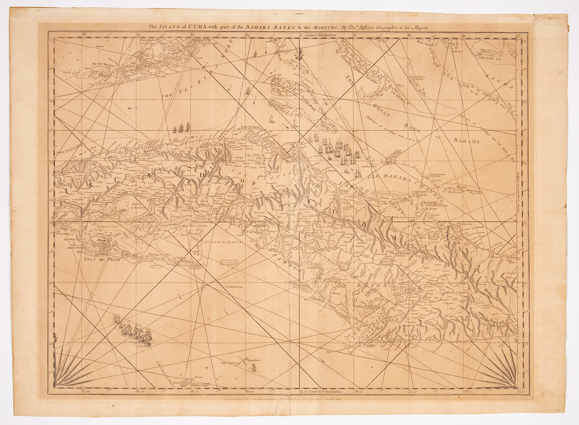 Lot image - [MAPS-CUBA]  JEFFERYS, THOMAS. The Island of Cuba with part of the Bahama Banks & the Martyrs.