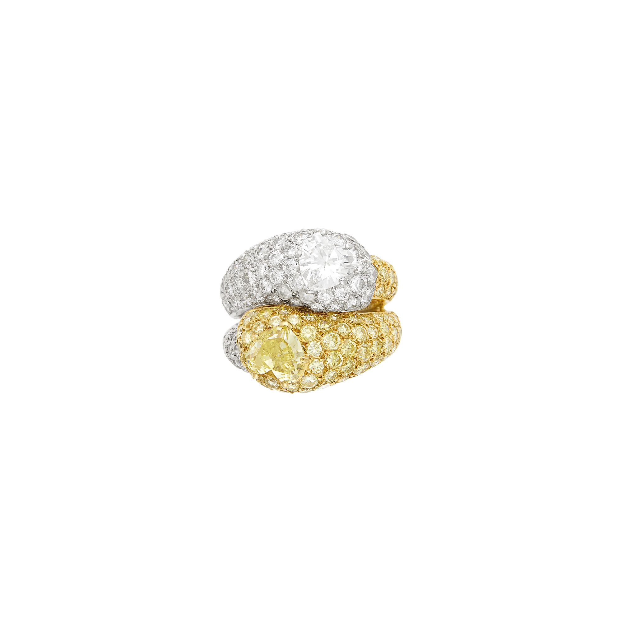 Lot image - Sabbadini Two-Color Gold, Fancy Intense Yellow Diamond and Diamond Double Band Ring