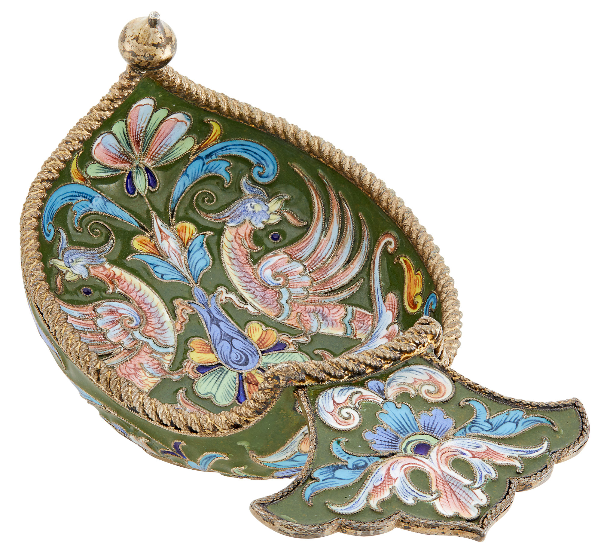 Lot image - Russian Silver-Gilt and Cloisonné Enamel Kovsh