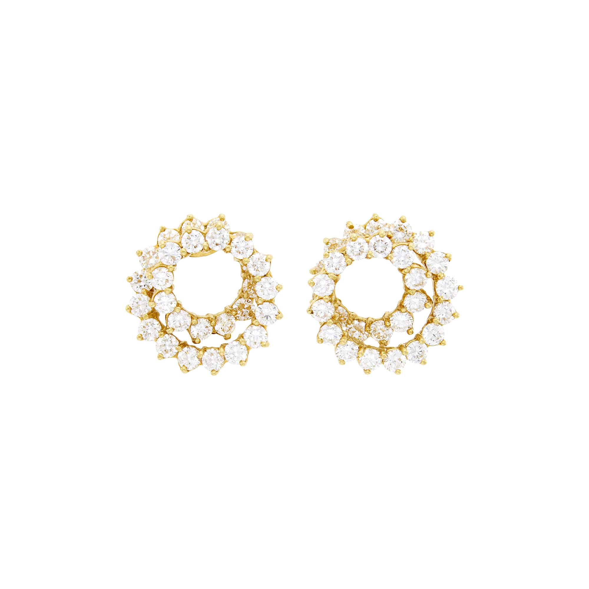 Lot image - Pair of Gold and Diamond Spiral Earclips