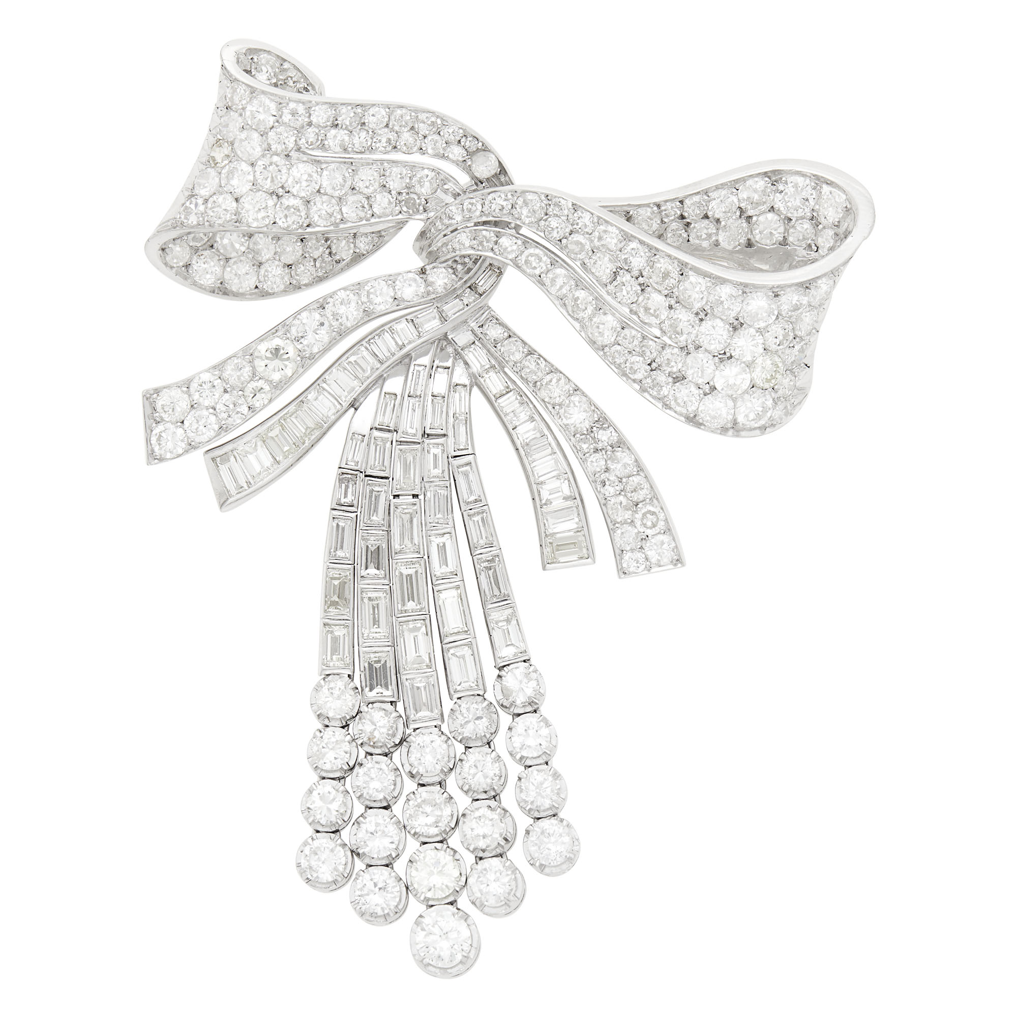 Lot image - Platinum and Diamond Fringe Bow Brooch