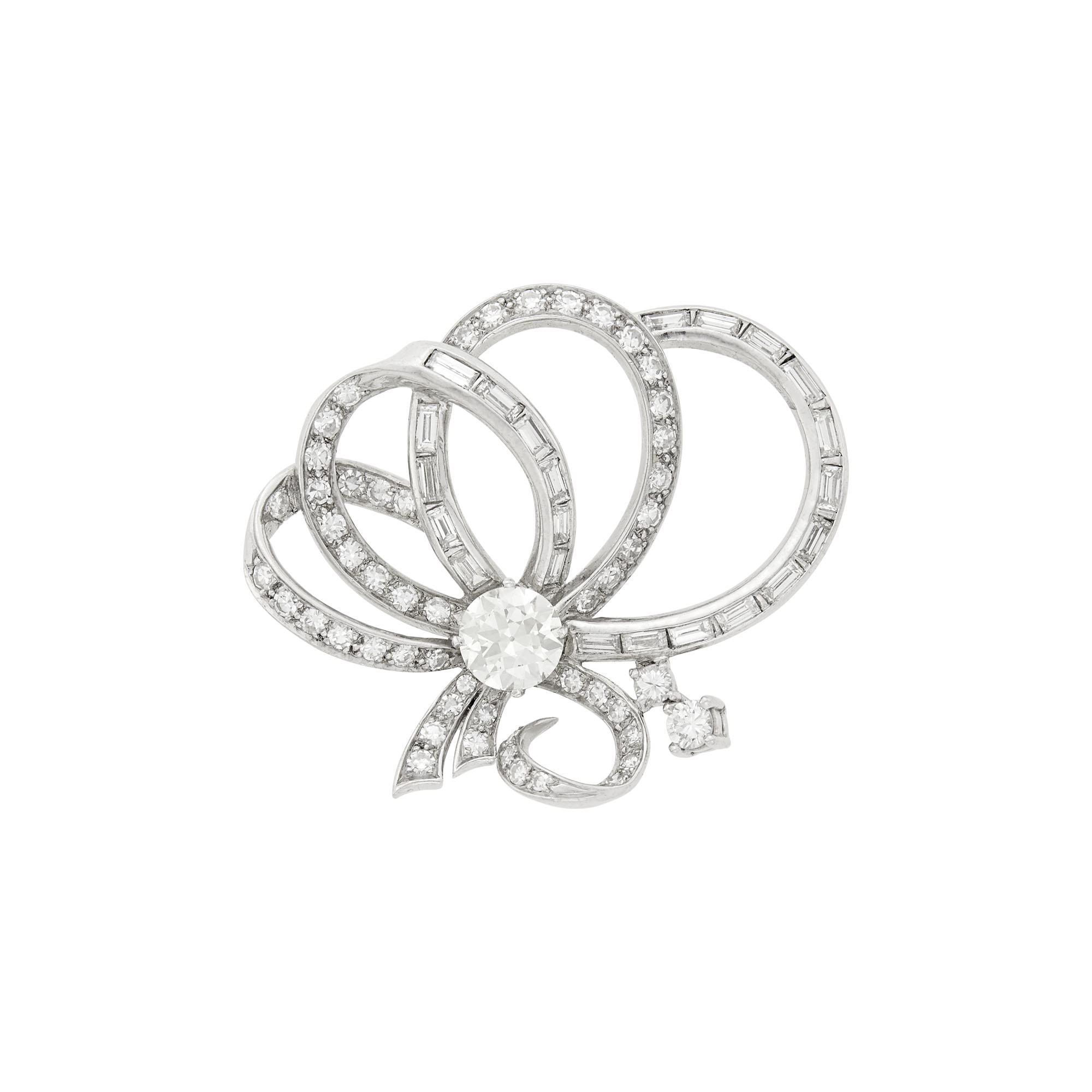 Lot image - Platinum and Diamond Bow Brooch