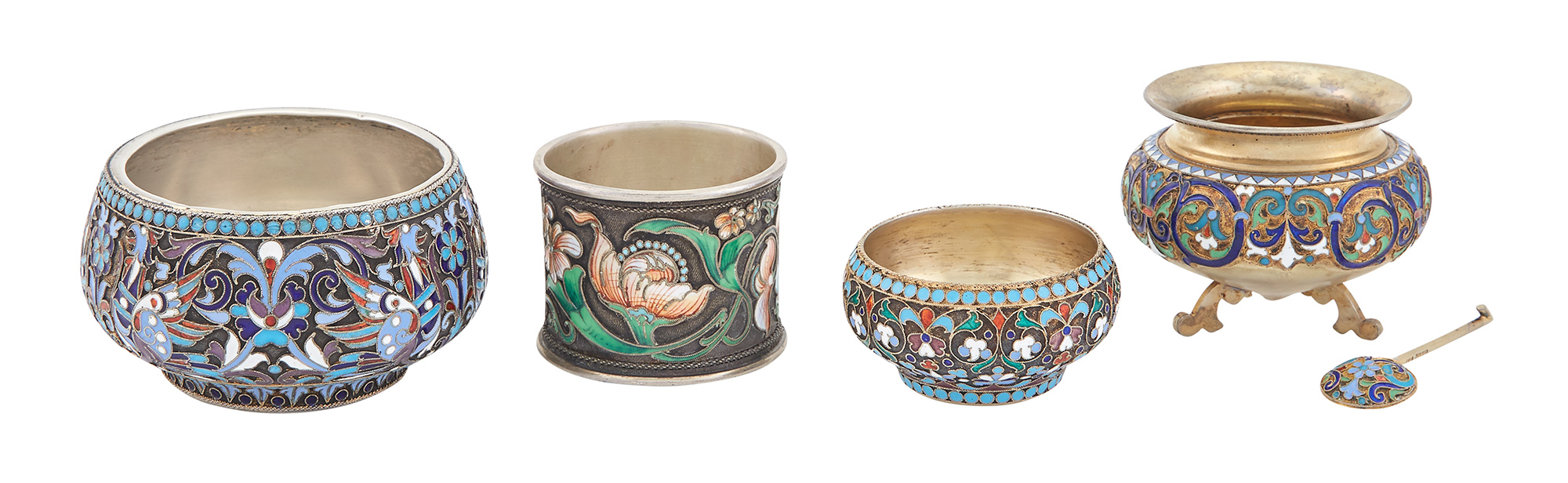 Lot image - Miscellaneous Group of Russian Silver and Cloisonné Enamel Articles