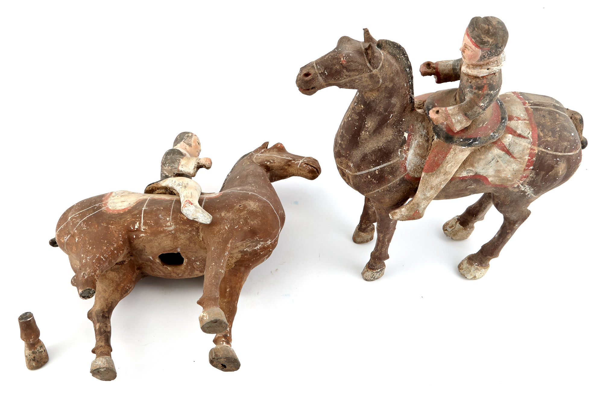 Lot image - Two Chinese Painted Terracotta Horses and Riders