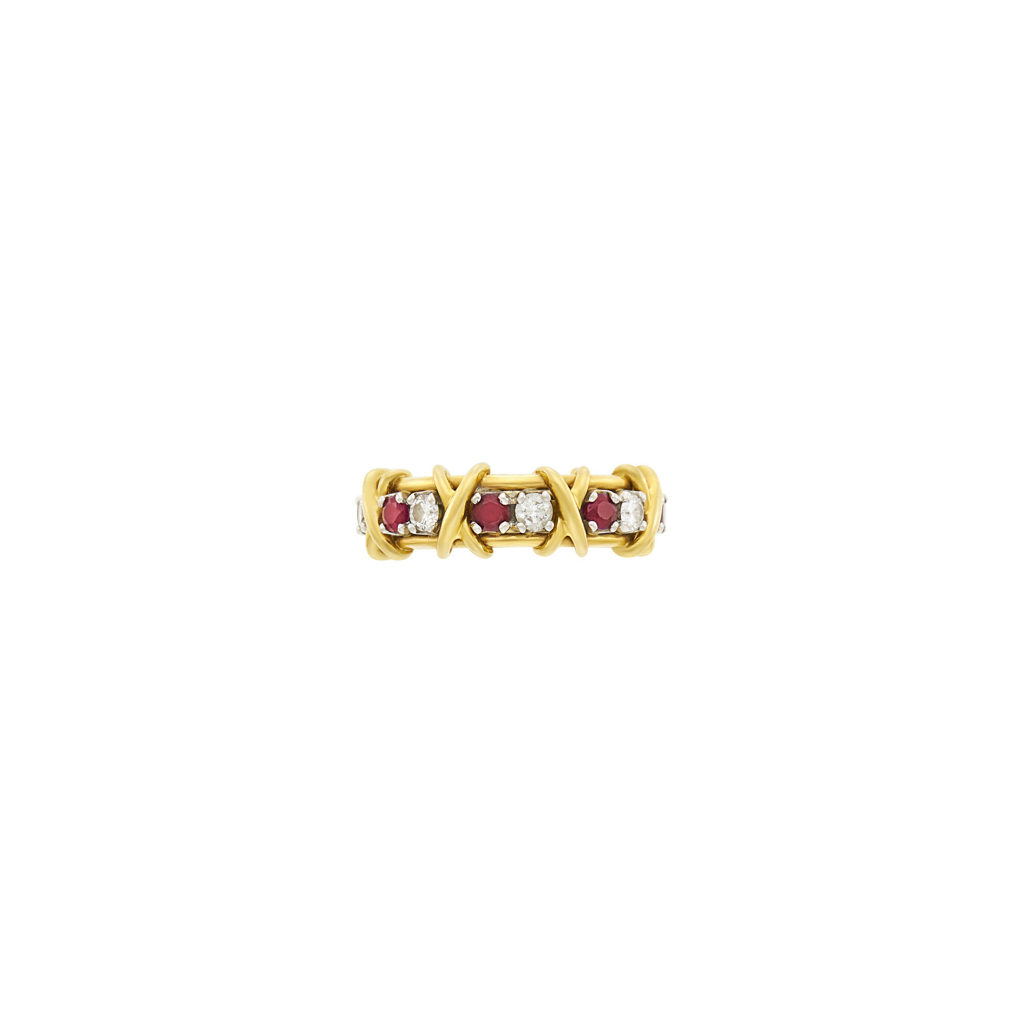 Lot image - Tiffany & Co., Schlumberger Gold, Platinum, Ruby and Diamond Sixteen Stone Band Ring