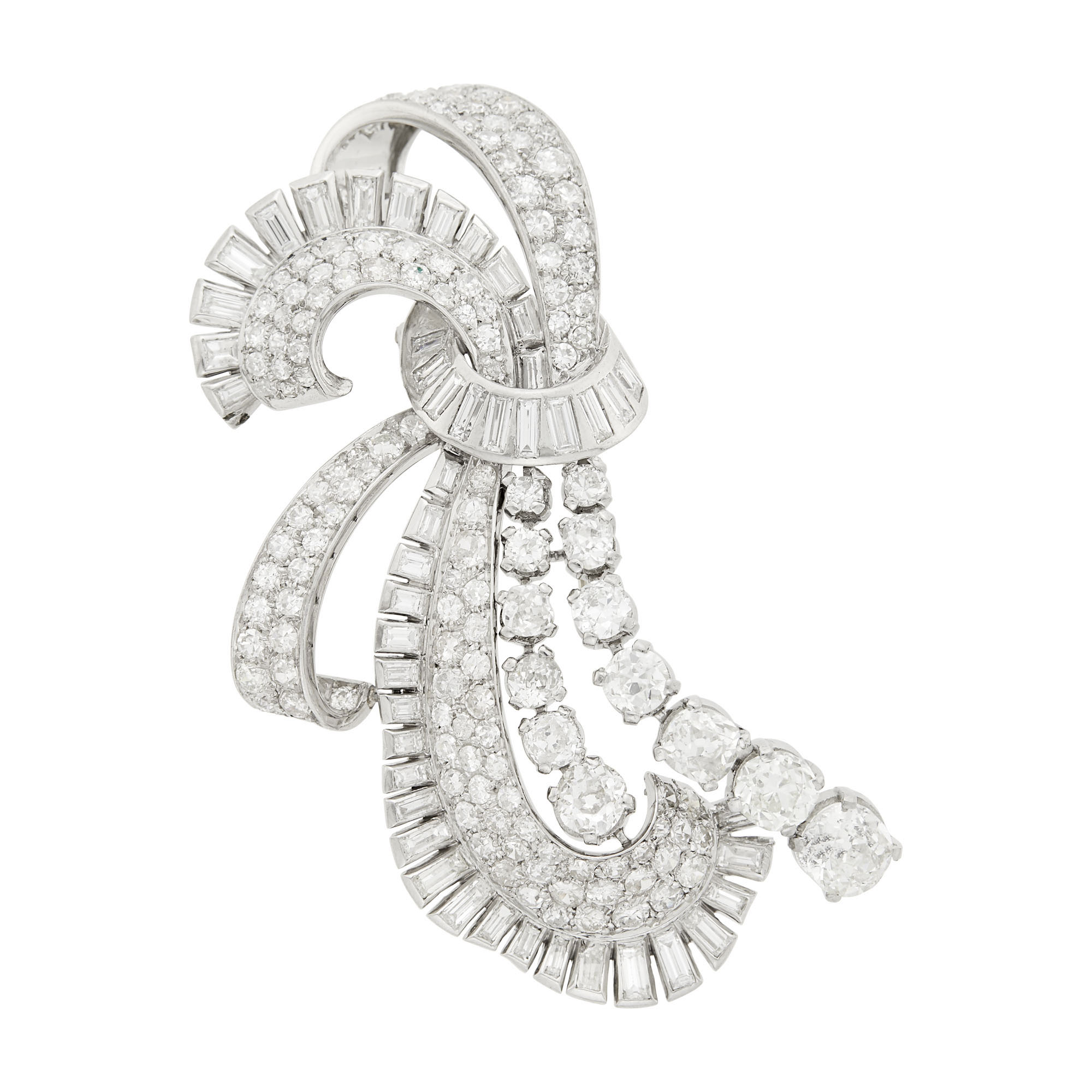 Lot image - Platinum and Diamond Bow Clip-Brooch