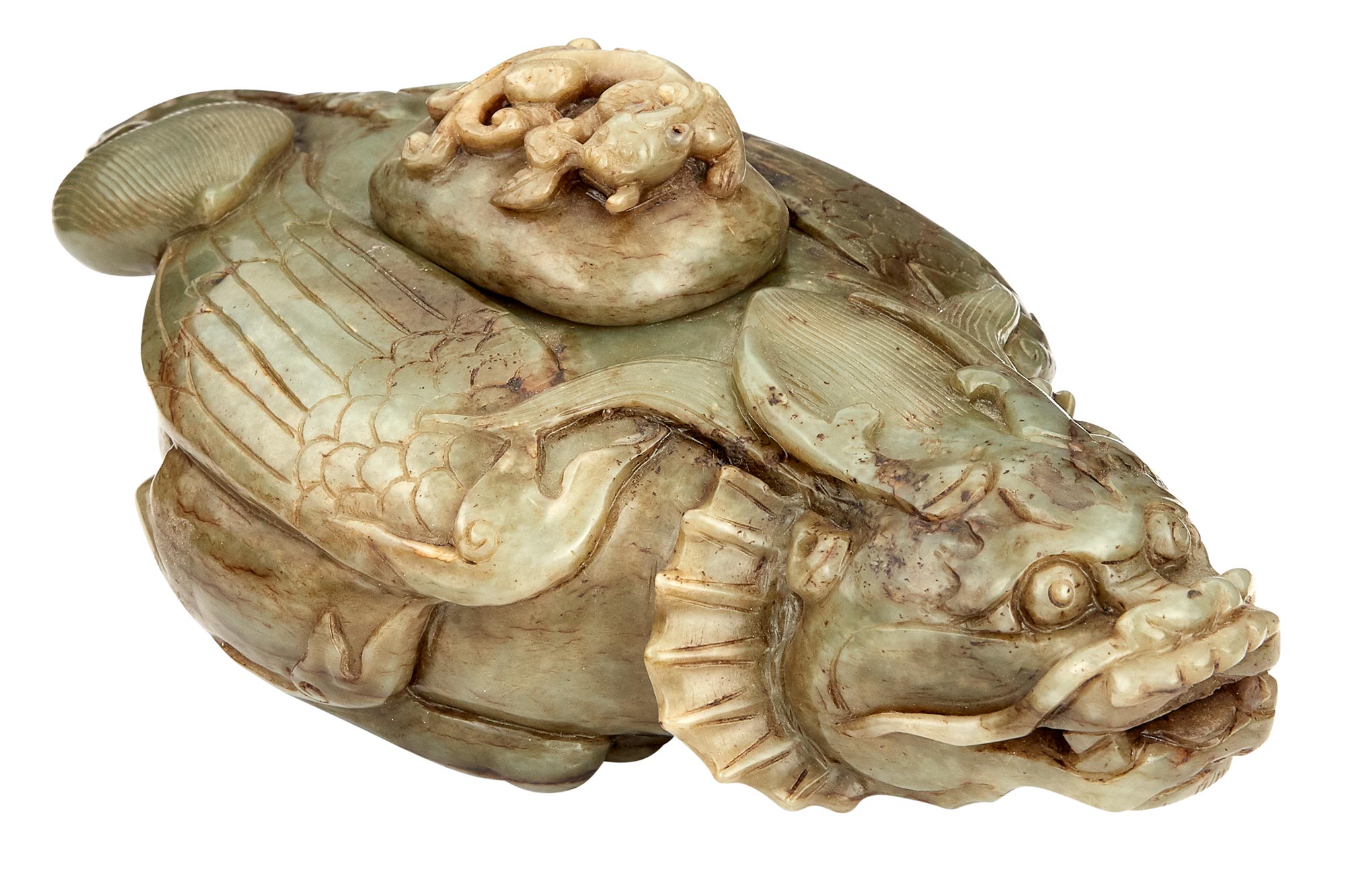 Lot image - Chinese Jade Mythical Beast Form Covered Bowl