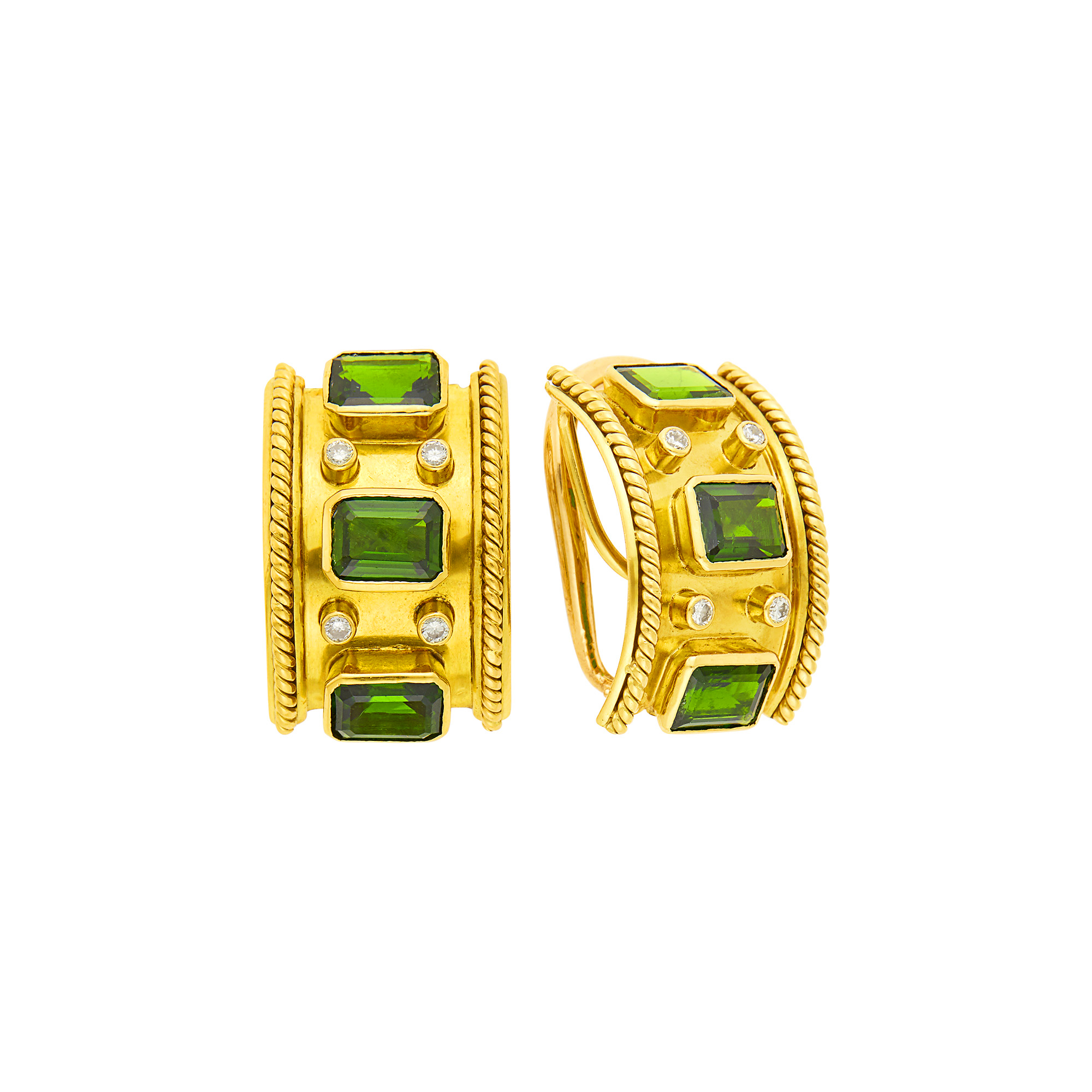 Lot image - Pair of Gold, Tourmaline and Diamond Earrings