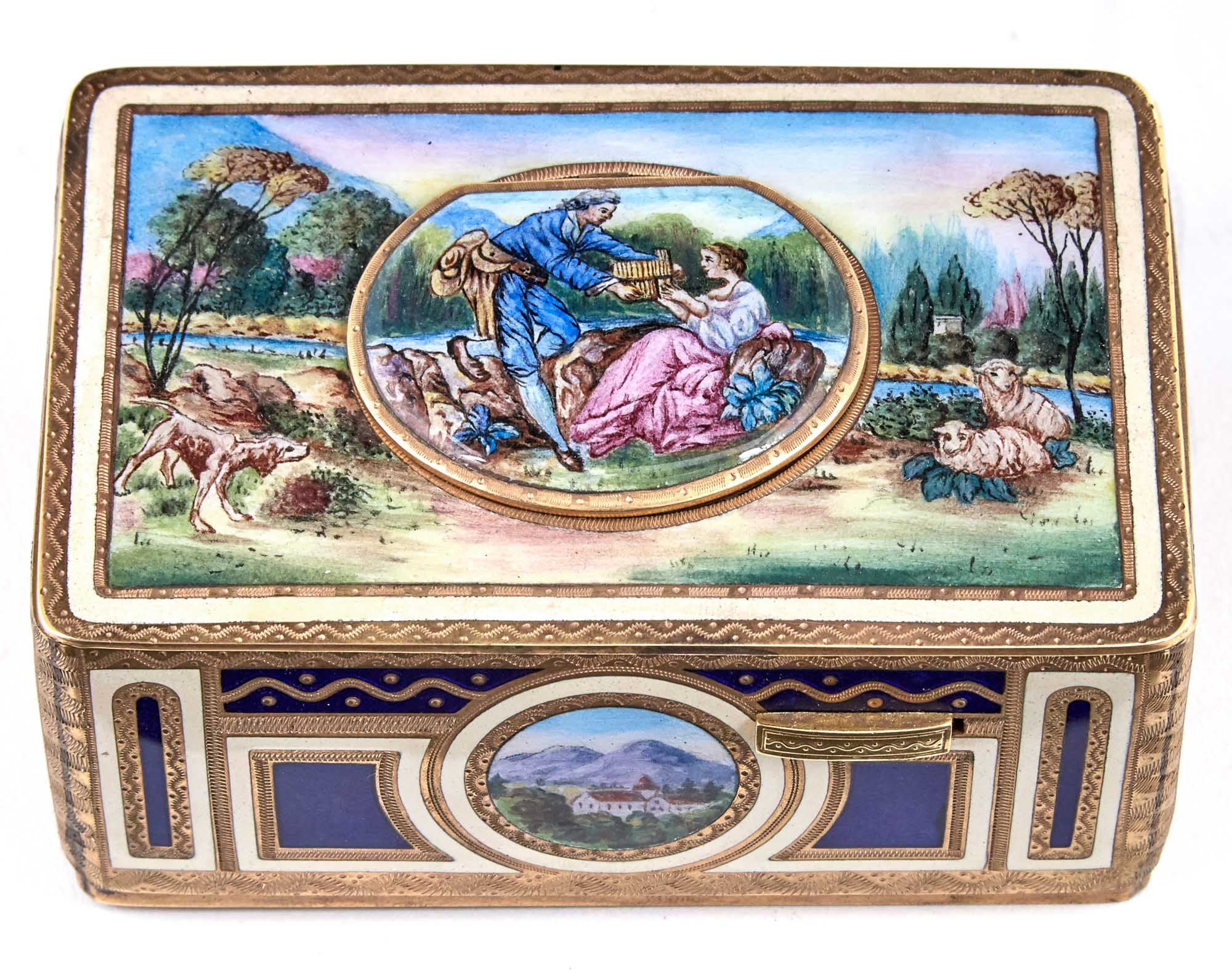 Lot image - German Gilt-Metal and Enamel Singing Bird Box