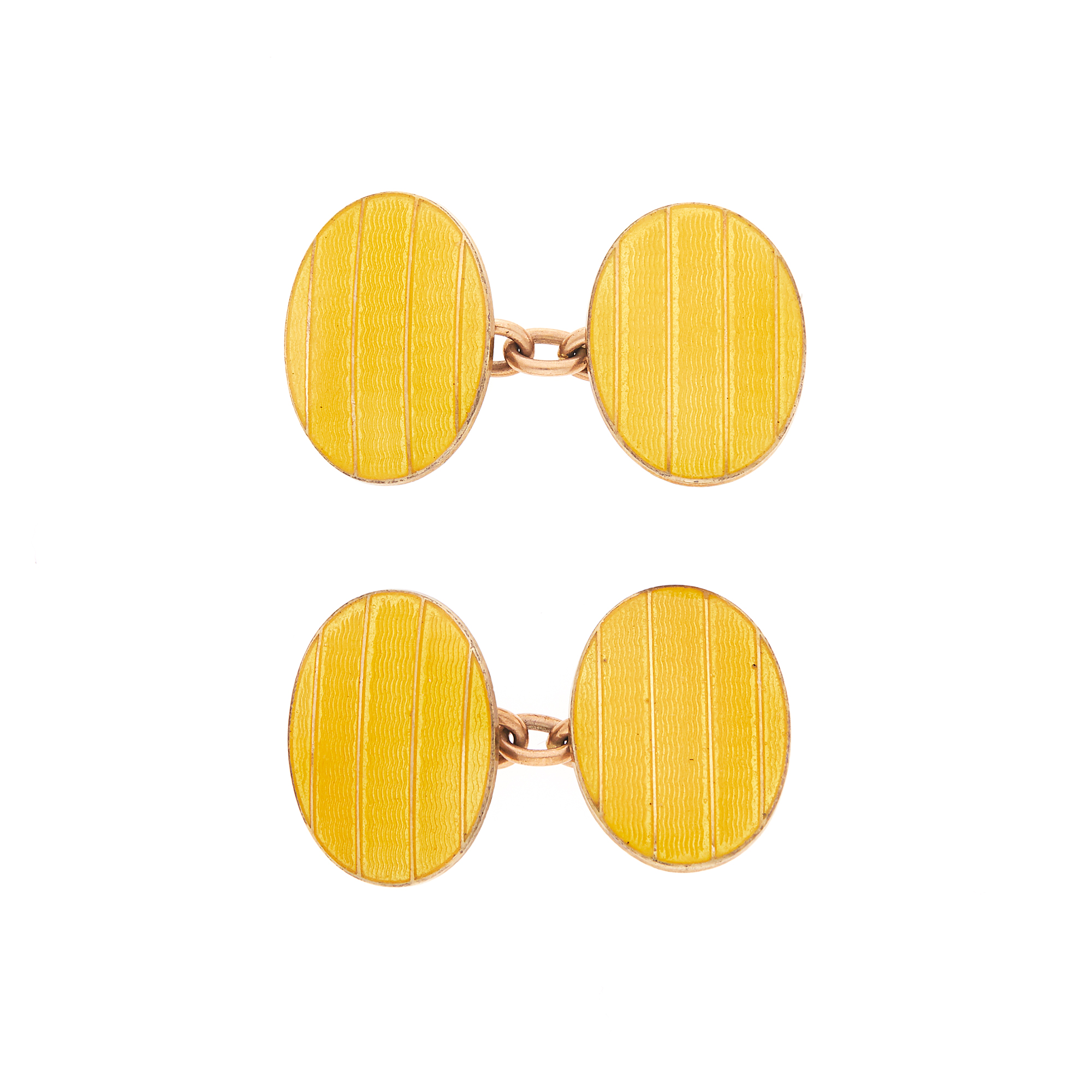 Lot image - Pair of Low Karat Gold and Yellow Guilloché Enamel Cufflinks