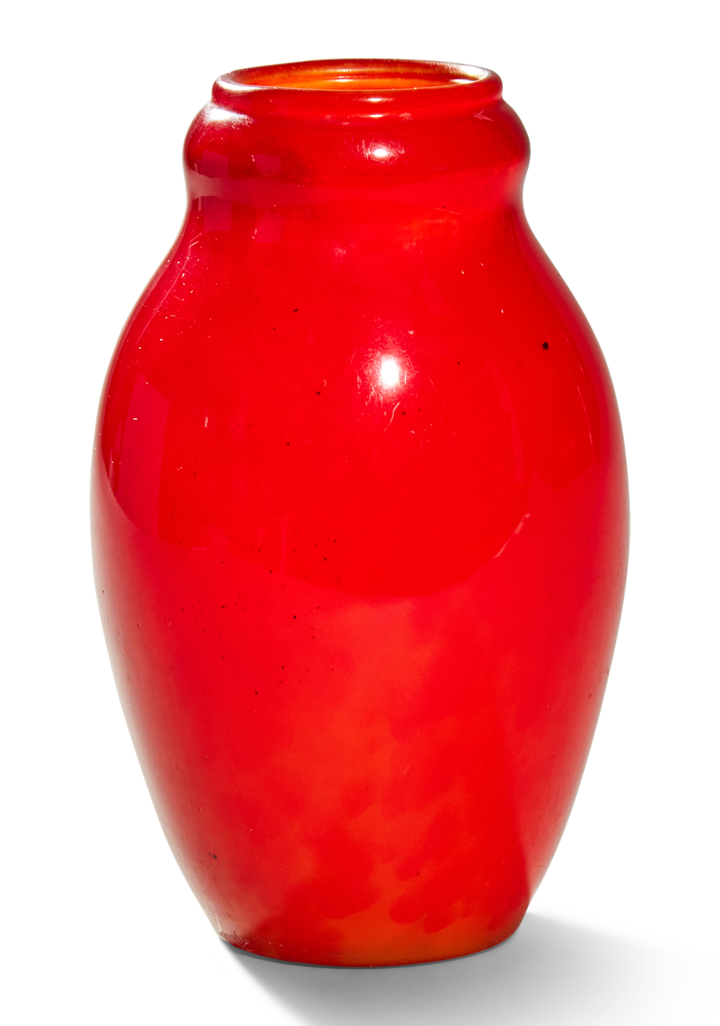 Lot image - Red Art Glass Vase Attributed to Tiffany