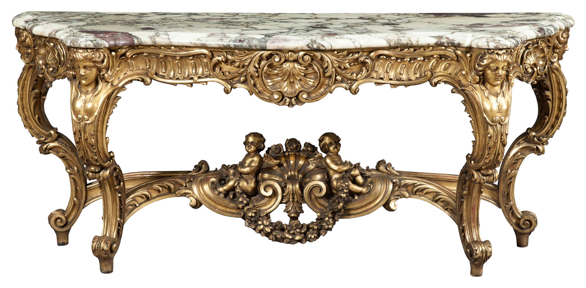 Lot image - Louis XIV Style Giltwood Console with Marble Top