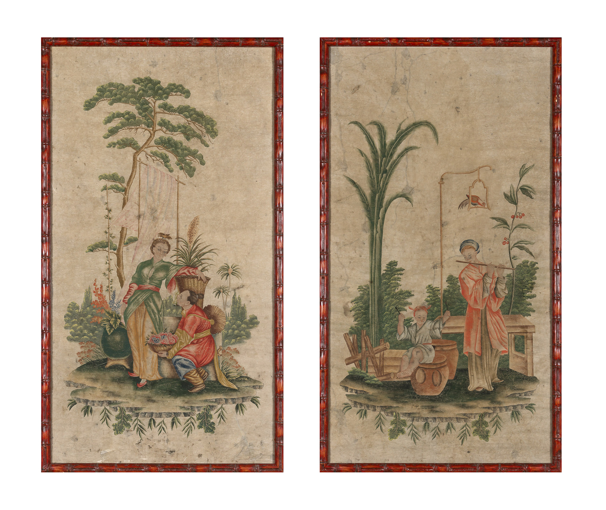 Lot image - Pair of Painted Chinoiserie Panels