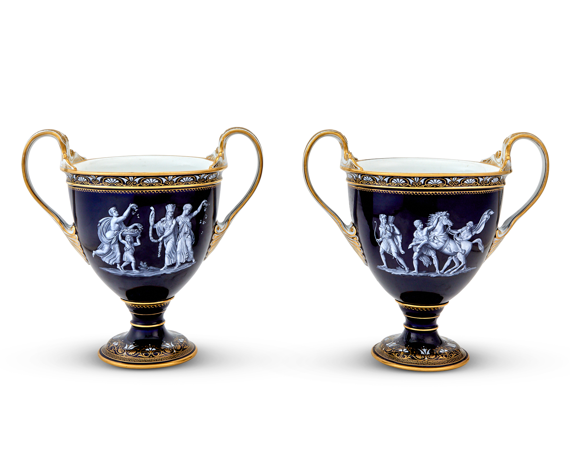 Lot image - Pair of Meissen Enameled Porcelain Urns