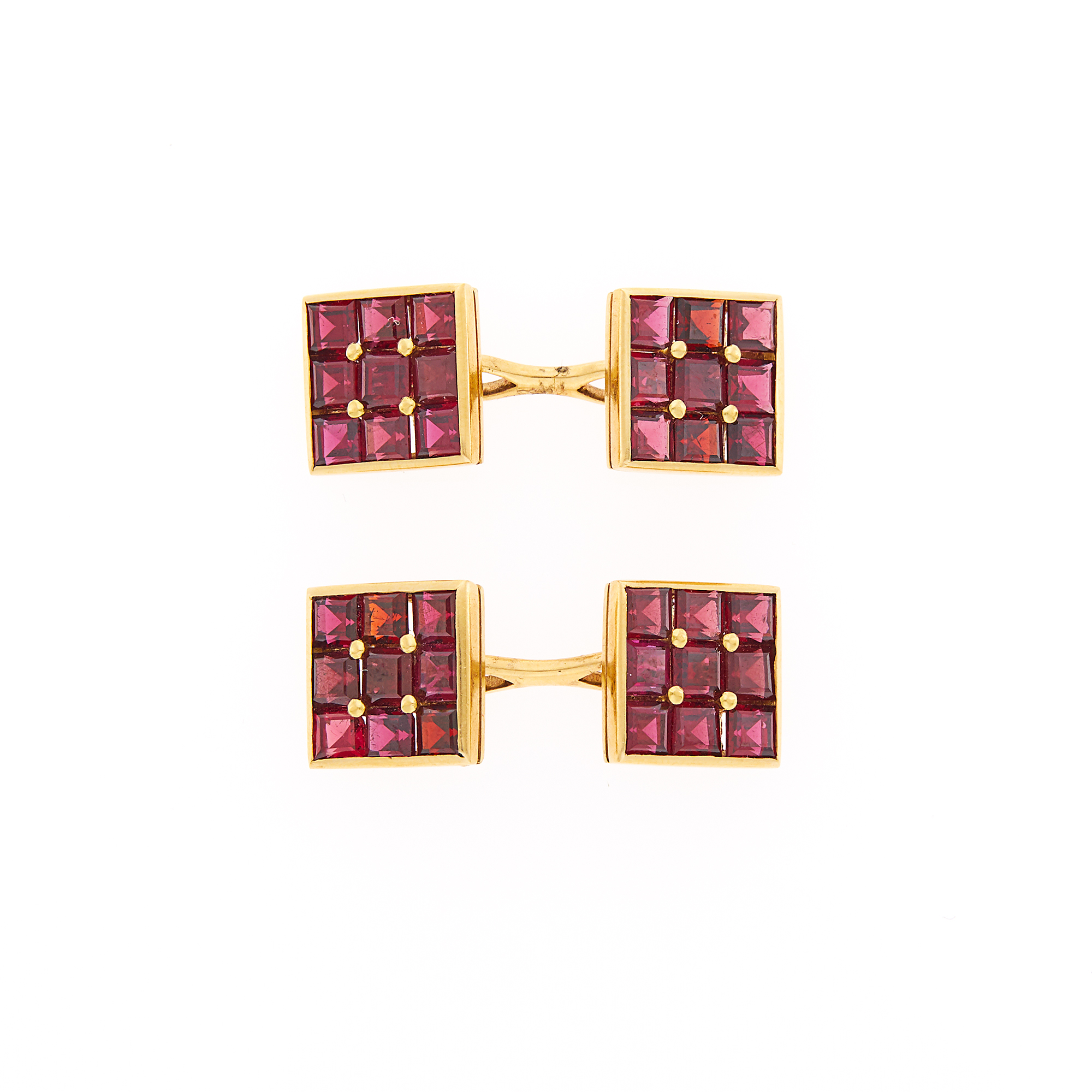 Lot image - Pair of Gold and Garnet Cufflinks