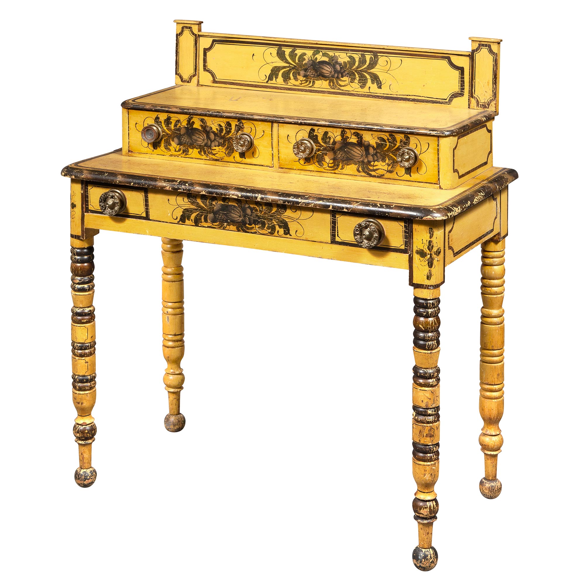 Lot image - American Yellow Painted and Decorated Wood Dressing Table