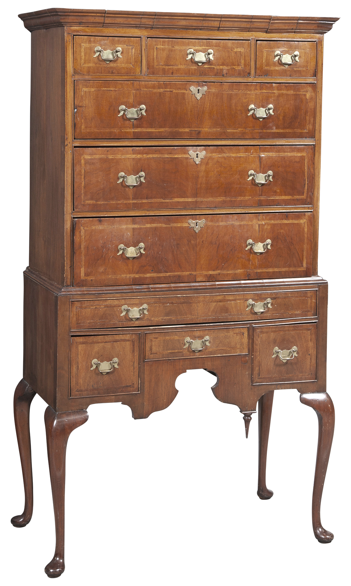 Lot image - Queen Anne Style Inlaid Mahogany and Walnut Chest on Stand