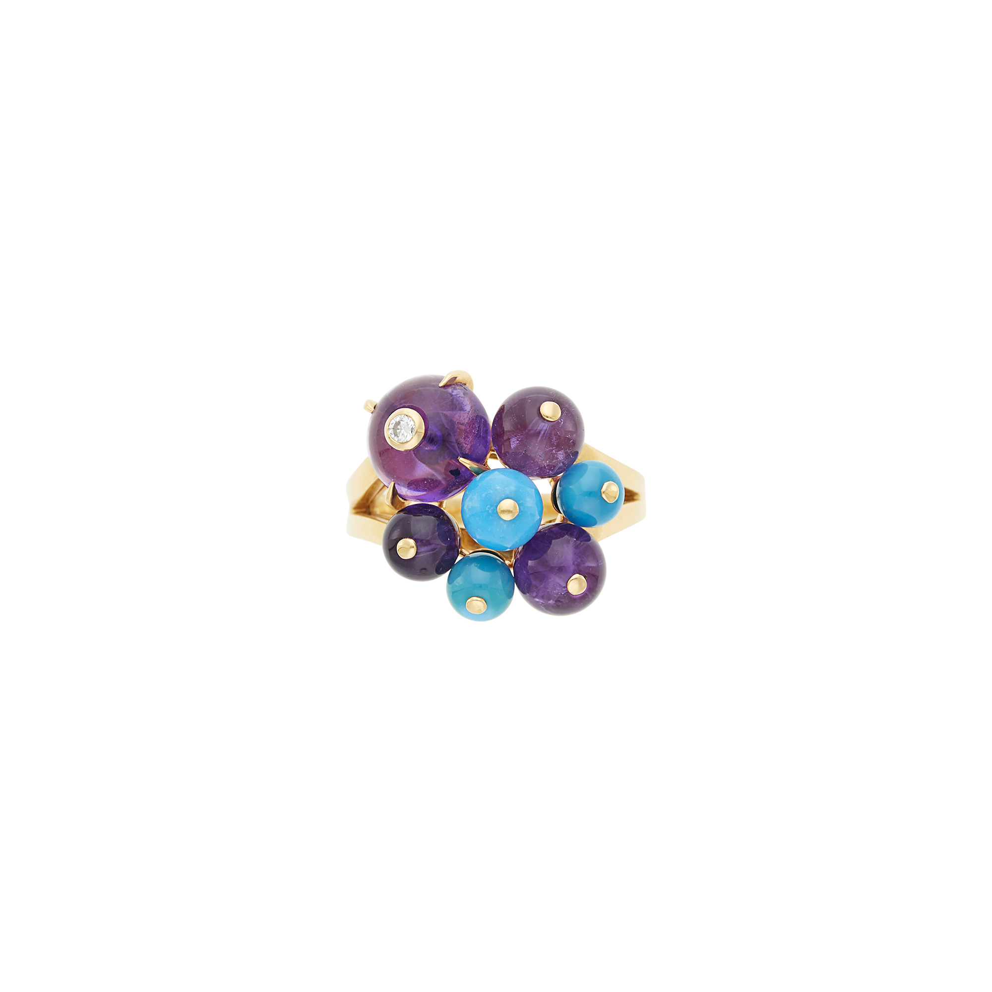Lot image - Cartier Rose Gold, Turquoise and Amethyst Bead and Diamond Delices de Goa Ring, France