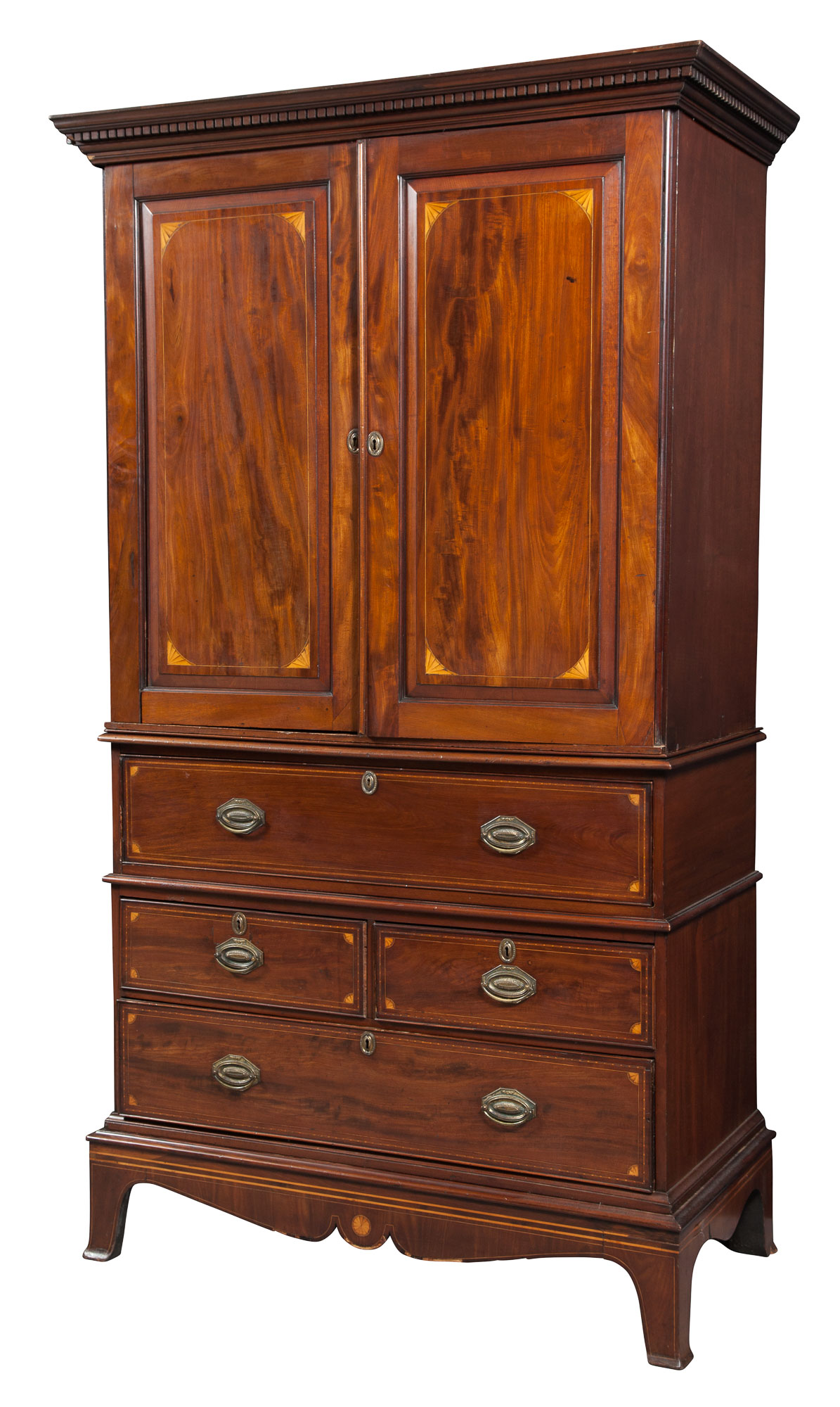 Lot image - George III Inlaid Mahogany Secretaire/Cabinet