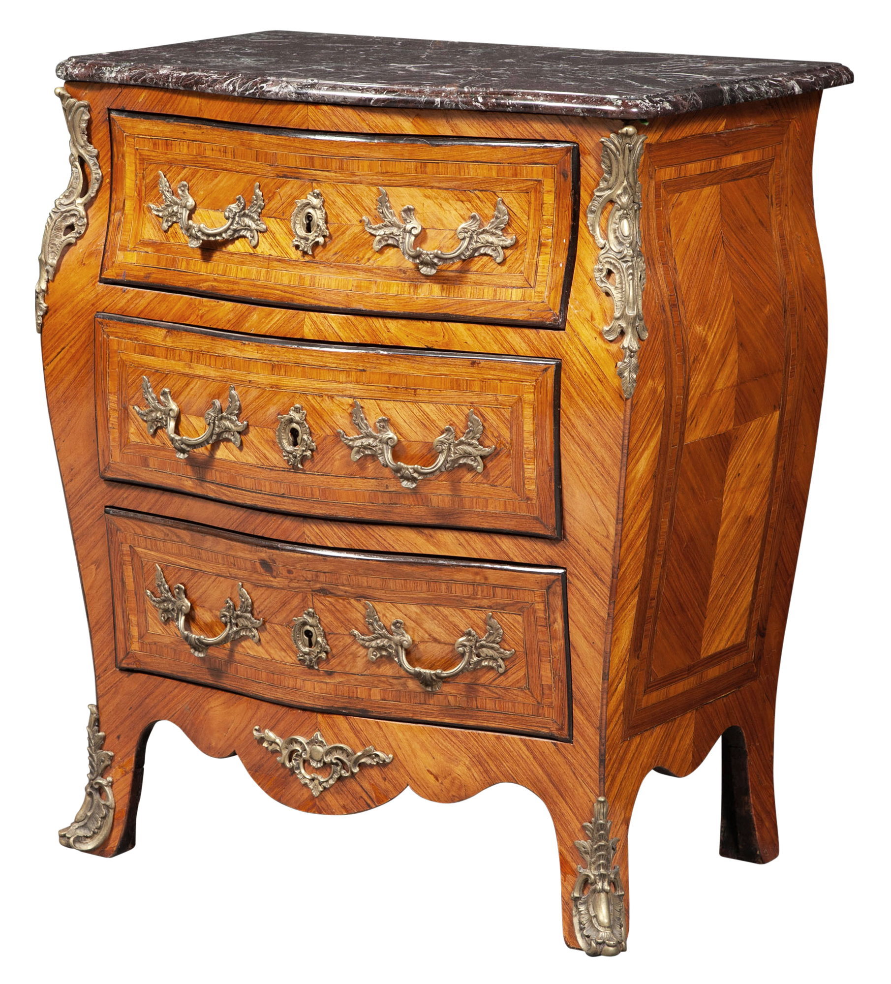 Lot image - Continental Rococo Gilt-Bronze Mounted Tulipwood and Kingwood Commode