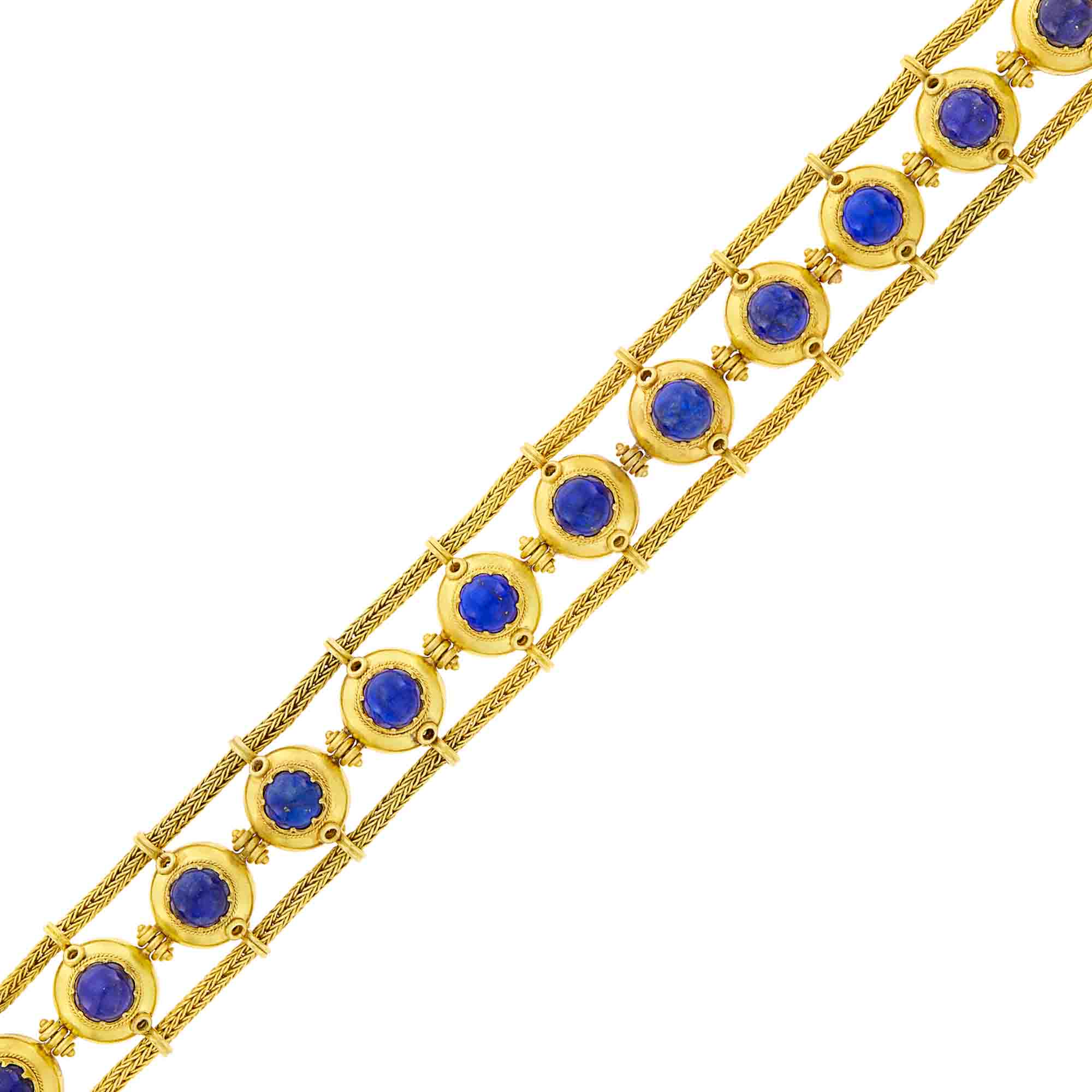 Lot image - Antique Gold and Lapis Herringbone Chain Bracelet